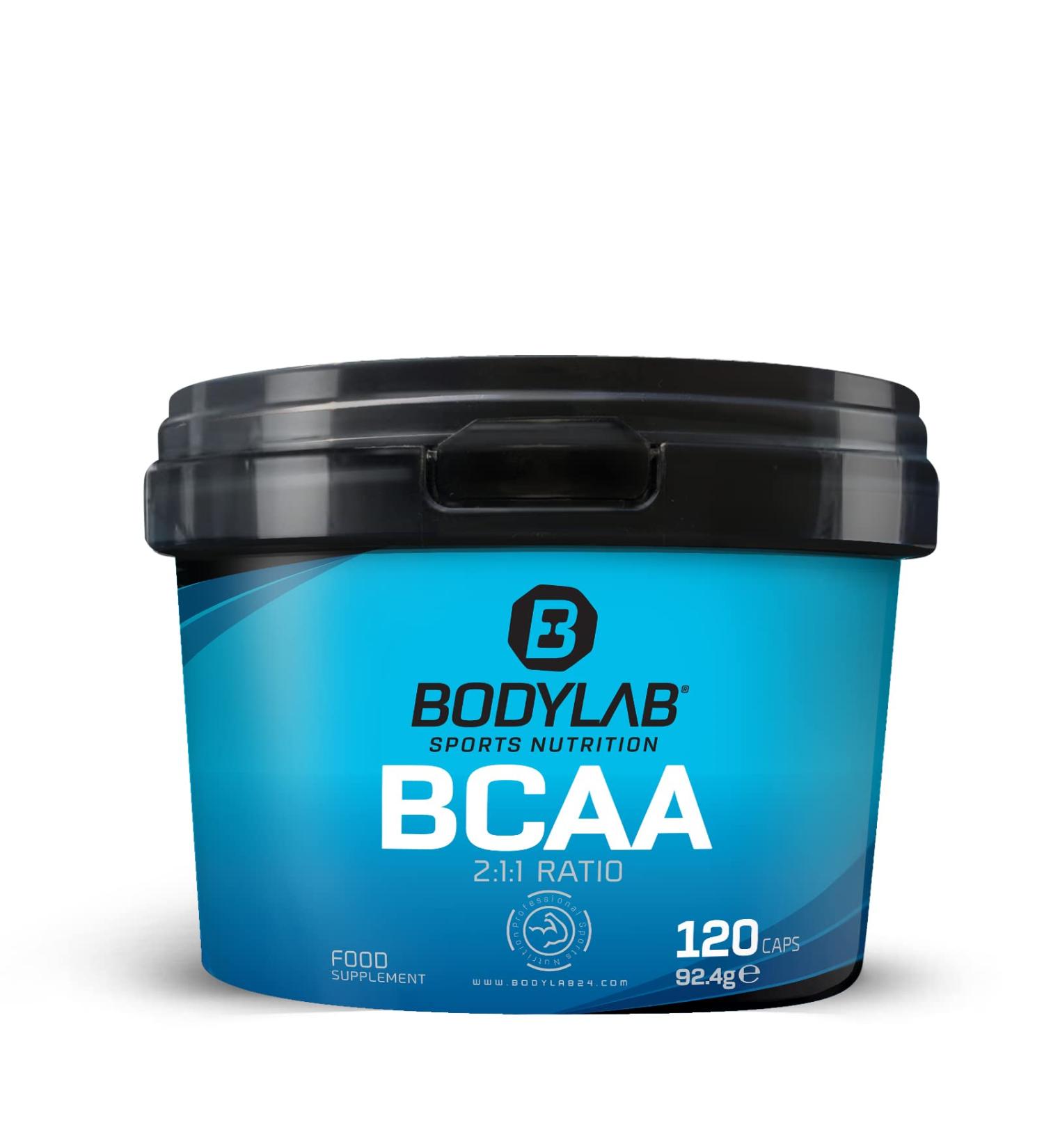 Bodylab24 BCAA 120 capsules 1200mg of BCAA in a ratio of 2:1:1 per serving contains L-leucine L-isoleucine and L-valine easy dosage thanks to the convenient form of the capsules