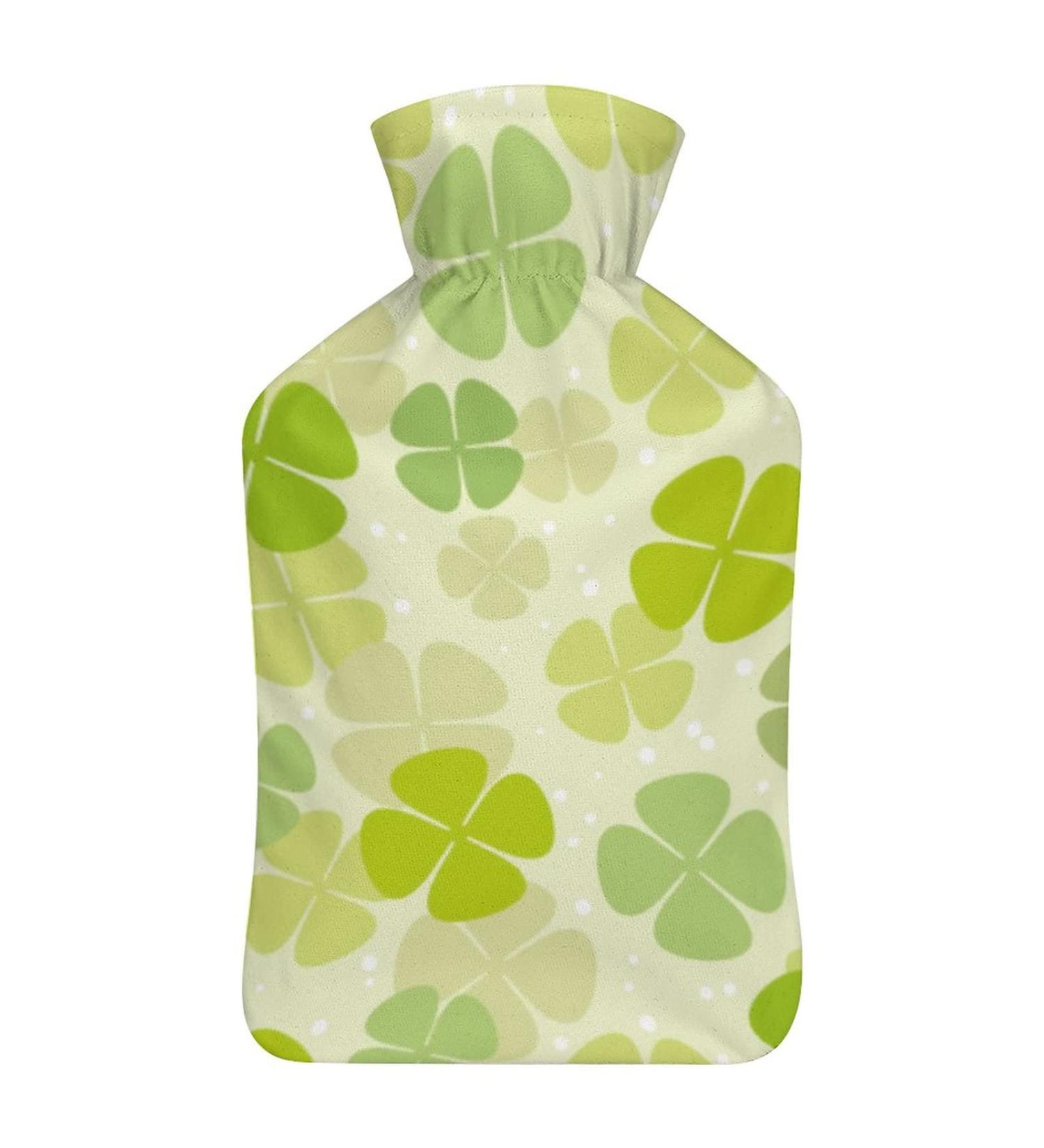 Clover Green Hot Water Bottle with Plush Cover - Comforting Bed Warmer for Adults & Kids | 26.5x15.3cm - International Shipping Available - Buy Online on GoSupps.com