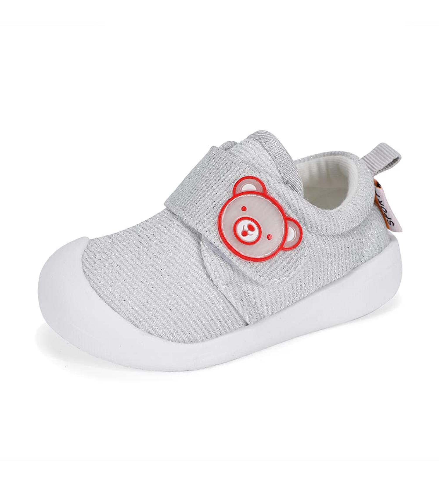 MASOCIO Glittery Baby First Walking Shoes | Infant Toddler Cartoon Trainers | Rubber Anti-Slip Prewalker Shoes - Gray - Size 5 UK Child - Buy Online on GoSupps.com