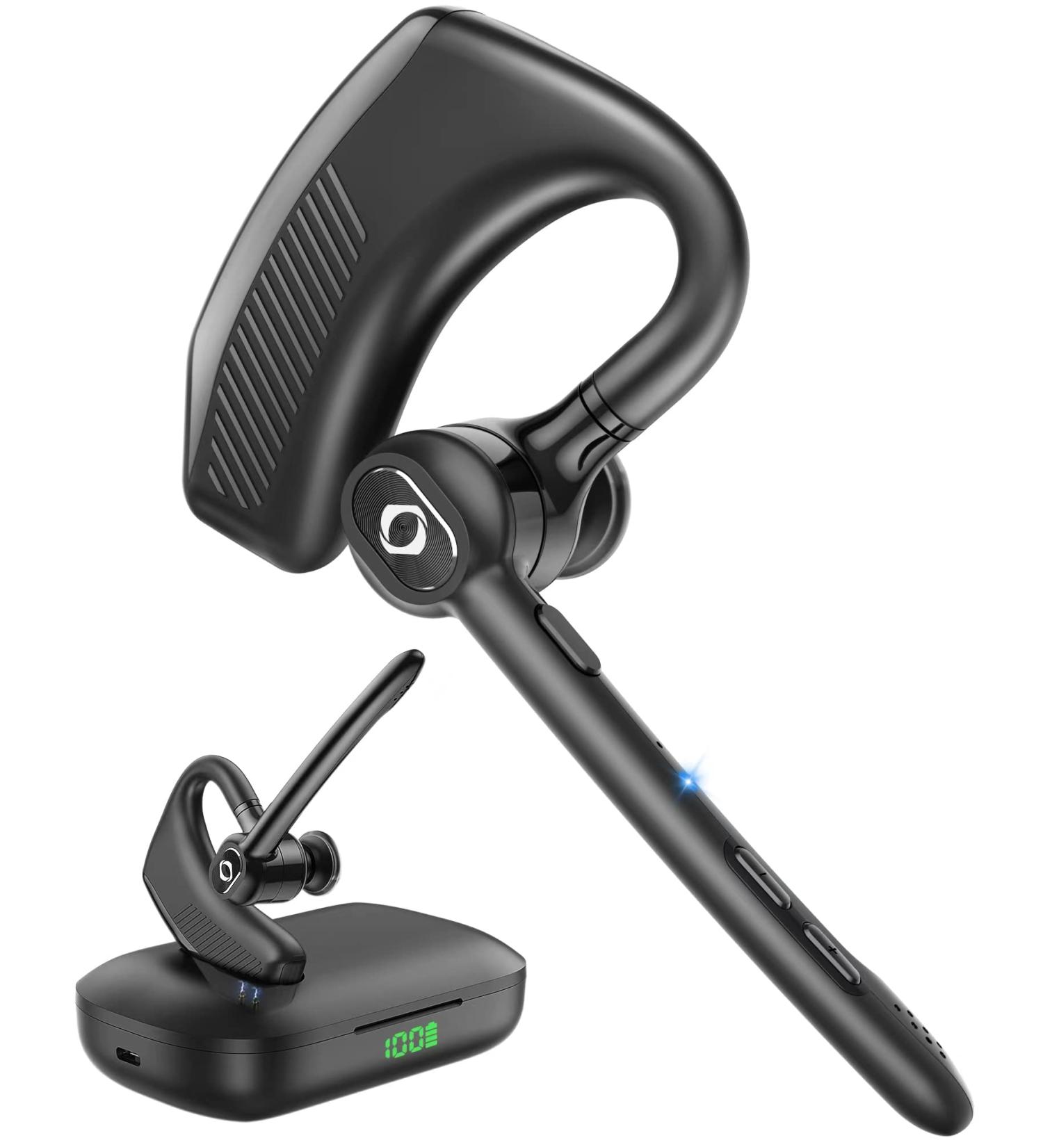 ZUKUMU Bluetooth Headset with Noise Canceling Dual Microphone | 180Hrs Playtime | Wireless Earpiece with Charging Case | Hands-Free Earphones | LED Display | Black - Buy Online on GoSupps.com