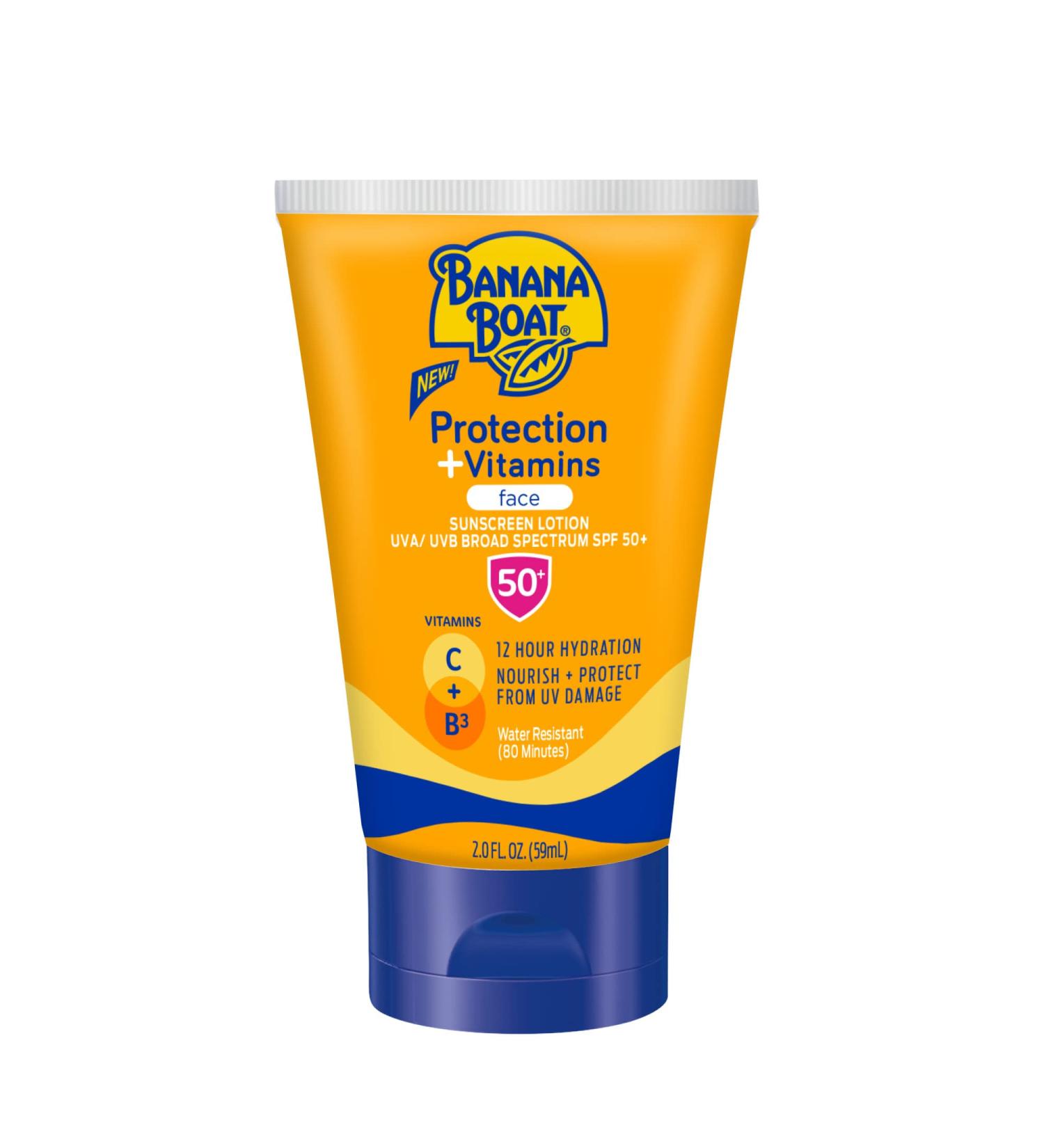 Banana Boat Protection + Vitamins Face Sunscreen Lotion SPF 50 | Travel Size Sunscreen for Face Moisturizing with Vitamin C & Vitamin B3 Niacinamide SPF 50 Sunblock Lotion Fragrance Free 2Fl Oz 2 Fl Oz (Pack of 1) - Buy Online on GoSupps.com
