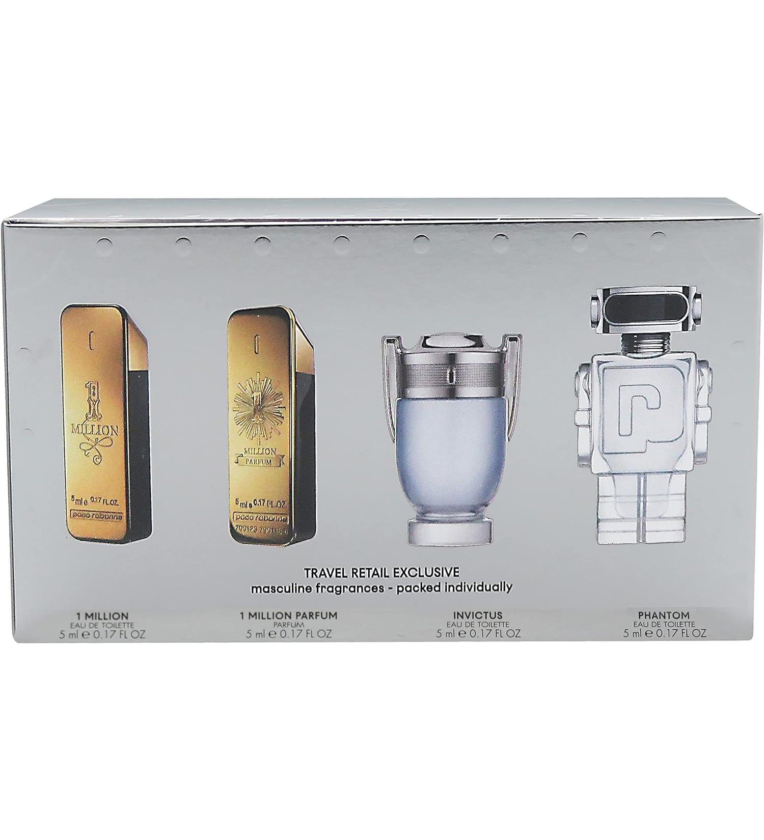 Paco Rabanne 4 Pcs MINI SET For Men: ONE MILLION 0.17 Eau De Toilette + ONE MILLION 0.17 Parfum + INVICTUS 0.17 EDT + PHANTOM 0.17 EDT - Buy Online on GoSupps.com