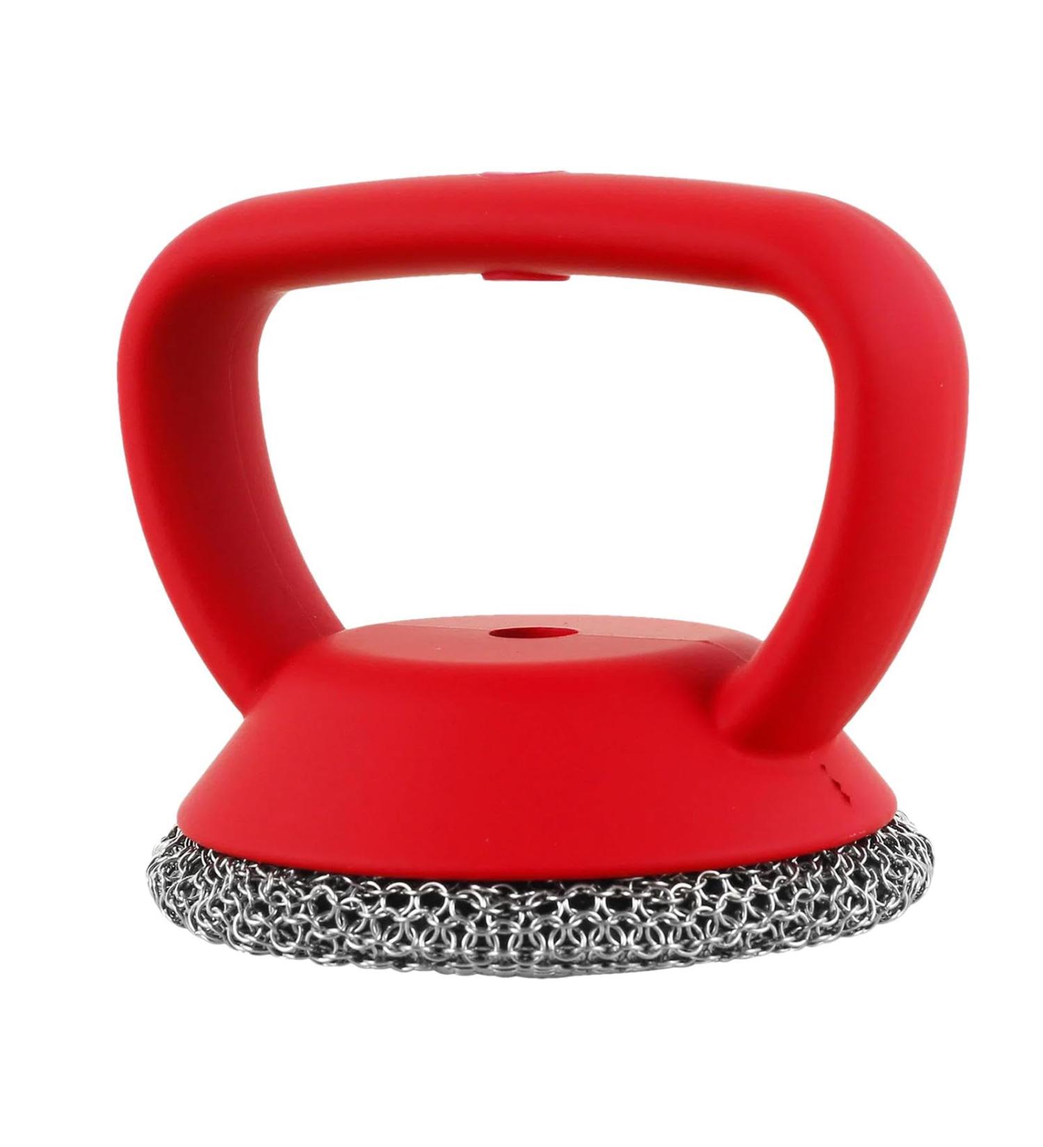 Besreey Stainless Steel Dish Scrubber Silicone Handle Pot Cleaning Scrubber Brush - Ergonomic Multi-Functional Kitchen Dish Scrubber Cast Iron Brush for Pans Grills Kitchen Stove Red - Buy Online on GoSupps.com