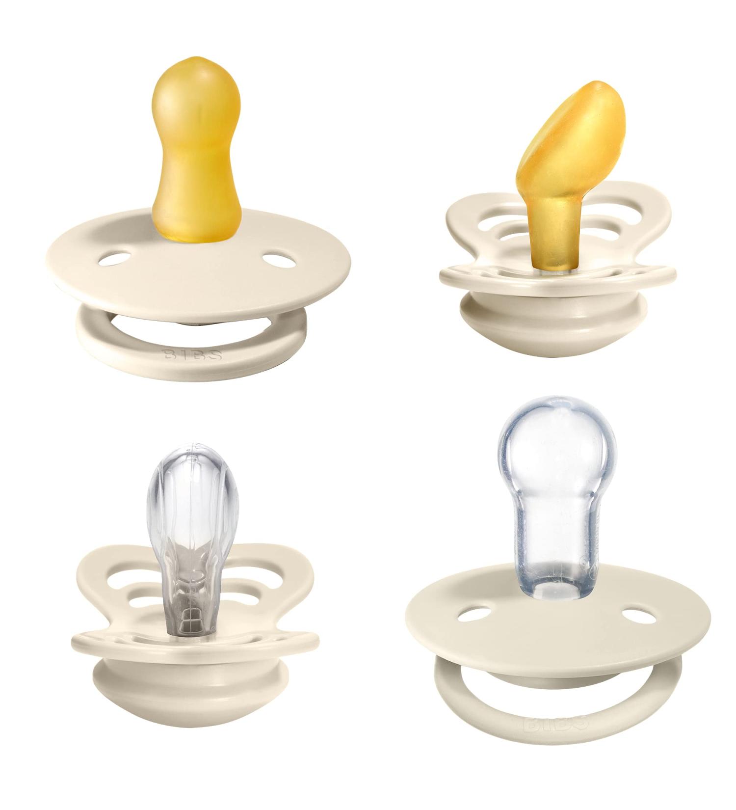 BIBS Pacifiers Try-it Collection - De Lux, Couture, Supreme | BPA-Free Natural Rubber & Silicone | Made in Denmark | Ivory, 0-6 Months - Buy Online on GoSupps.com