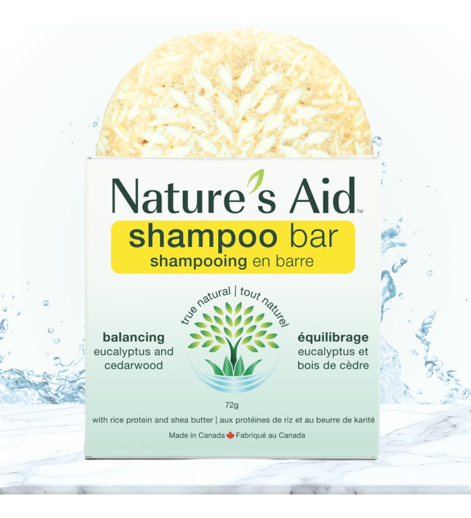 Nature's Aid Balancing Natural Rice Water Shampoo Bar for Hair Growth Strengthening & Thickening Shampoo for All Hair Types. Natural Lather and Salon Quality. Vegan. Made in Canada. (Cedarwood Eucalyptus) 72g - Buy Online on GoSupps.com
