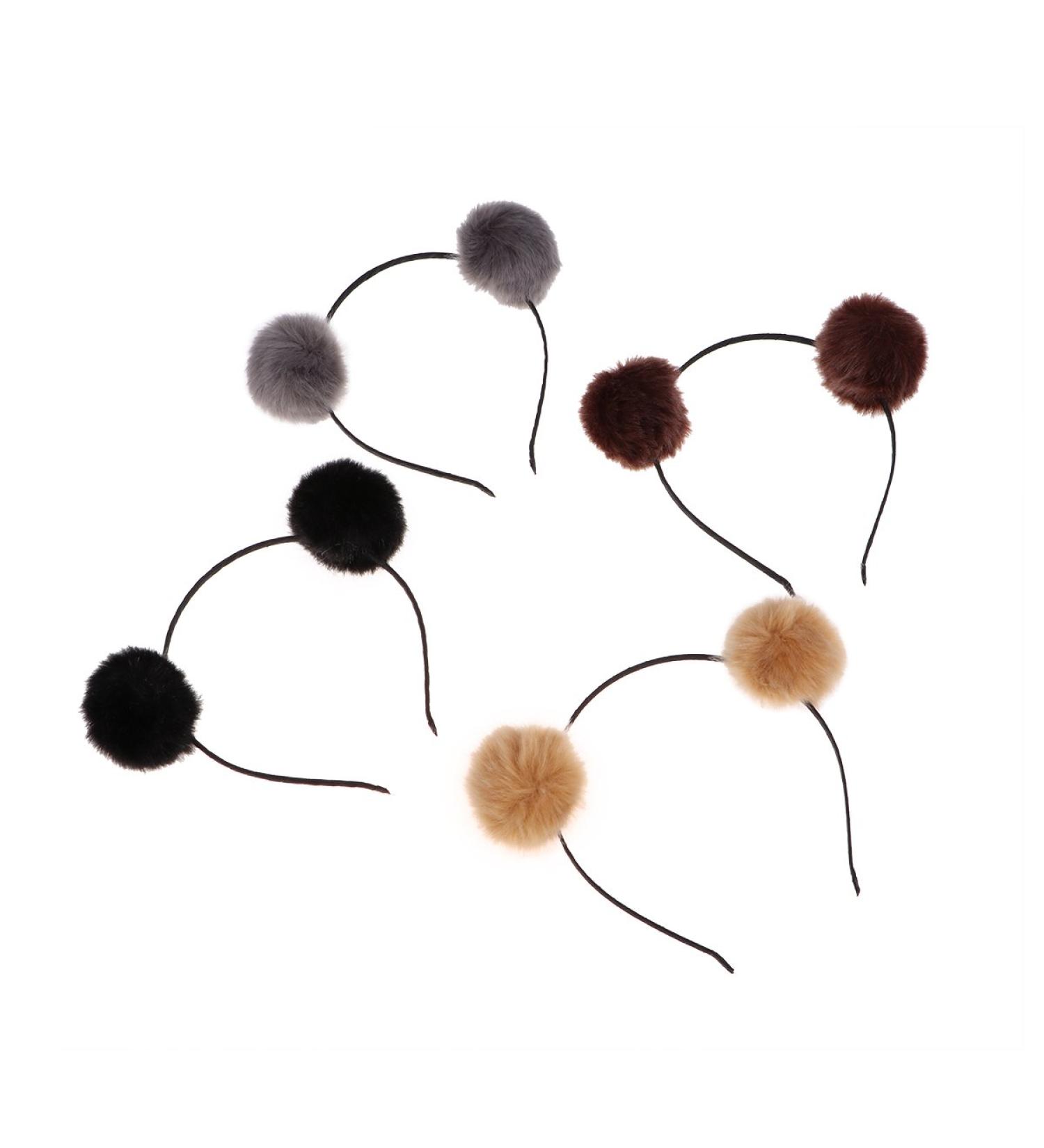 4pcs Cat Ears Pompom Headband for Girls - Stylish Hair Accessories in Grey Black & Camel - Buy Online on GoSupps.com