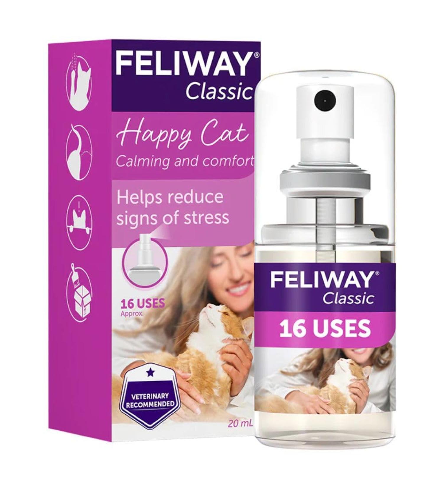FELIWAY Classic 20ml Spray comforts cats and helps solve behavioural issues and stress/anxiety in the home and on the move - 20 ml (Pack of 1) - Buy Online on GoSupps.com