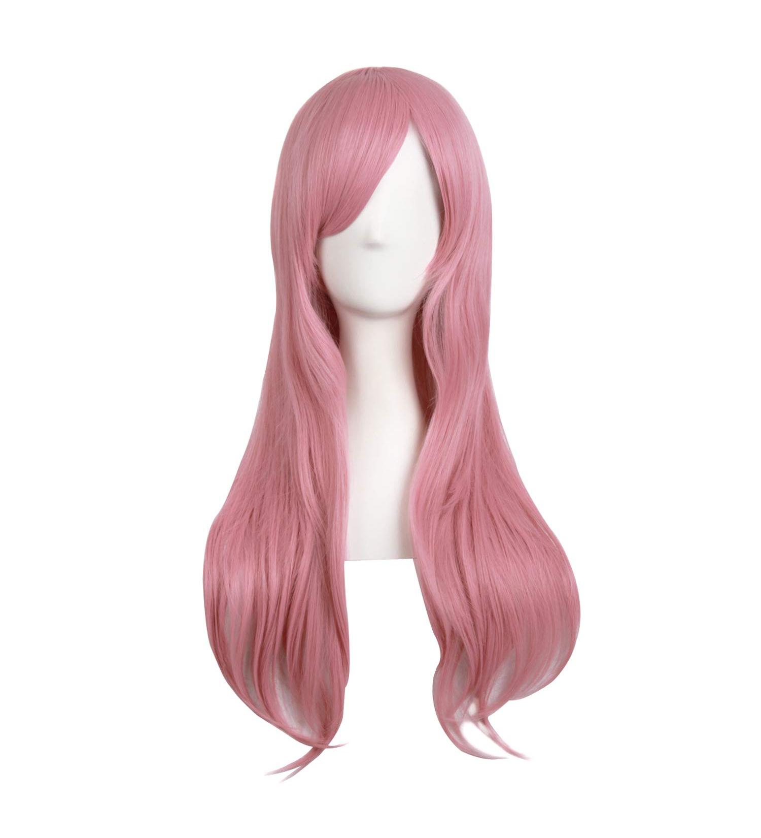 MapofBeauty 28 Women Side Bangs Long Curly Hair Cosplay Wig - Rouge Pink (70cm - Buy Online on GoSupps.com