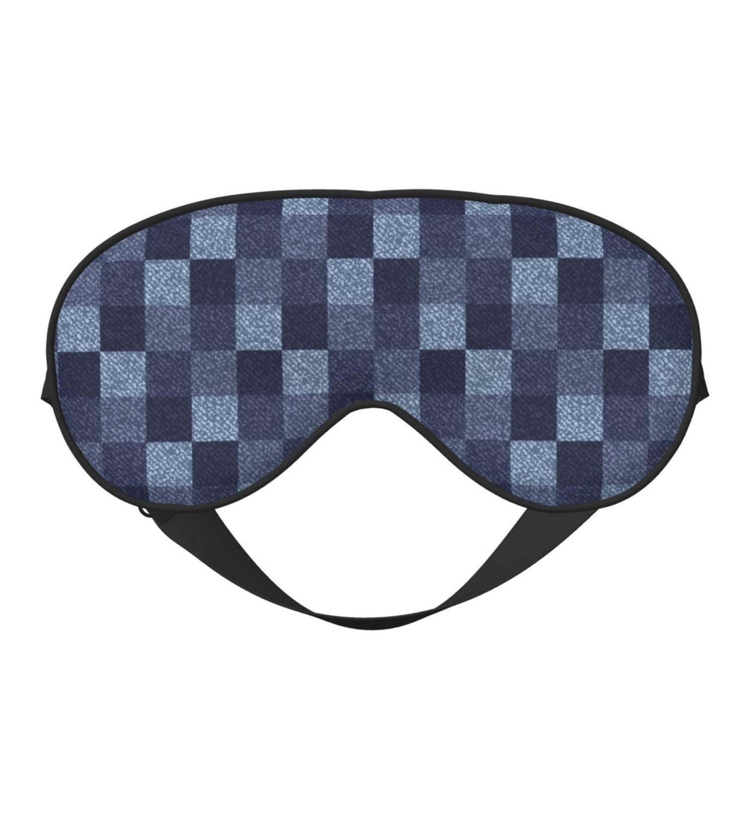 Blue Gingham Buffalo Check Eye Mask - Soft Sleep Cover & Travel Blindfold with Elastic Strap - Buy Online on GoSupps.com