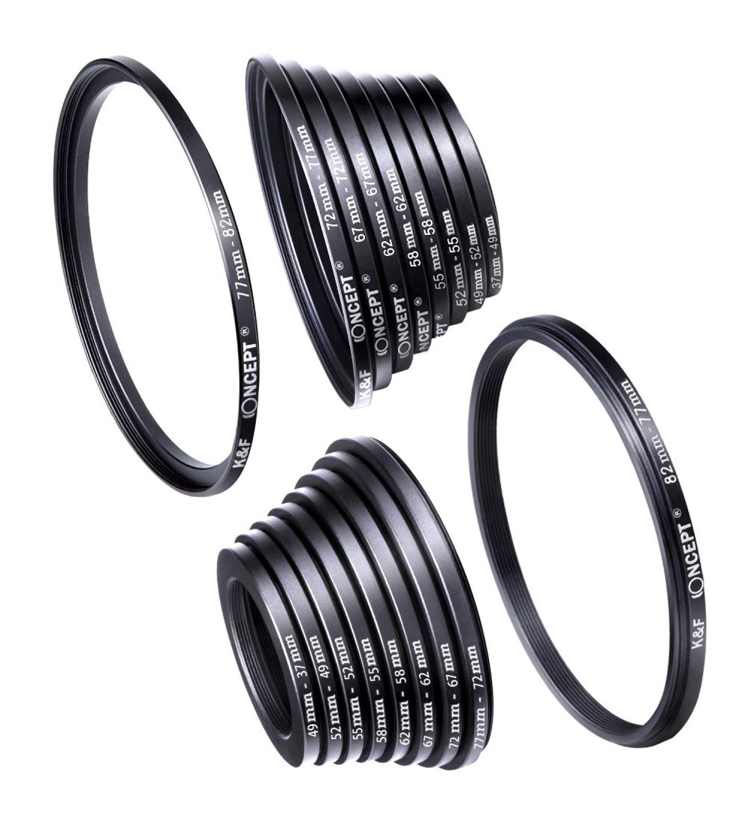 K&F Concept 18-Piece Filter Ring Adapter Kit - Metal Stepping Rings Set for Camera Lens Filters (Black) - Buy Online on GoSupps.com