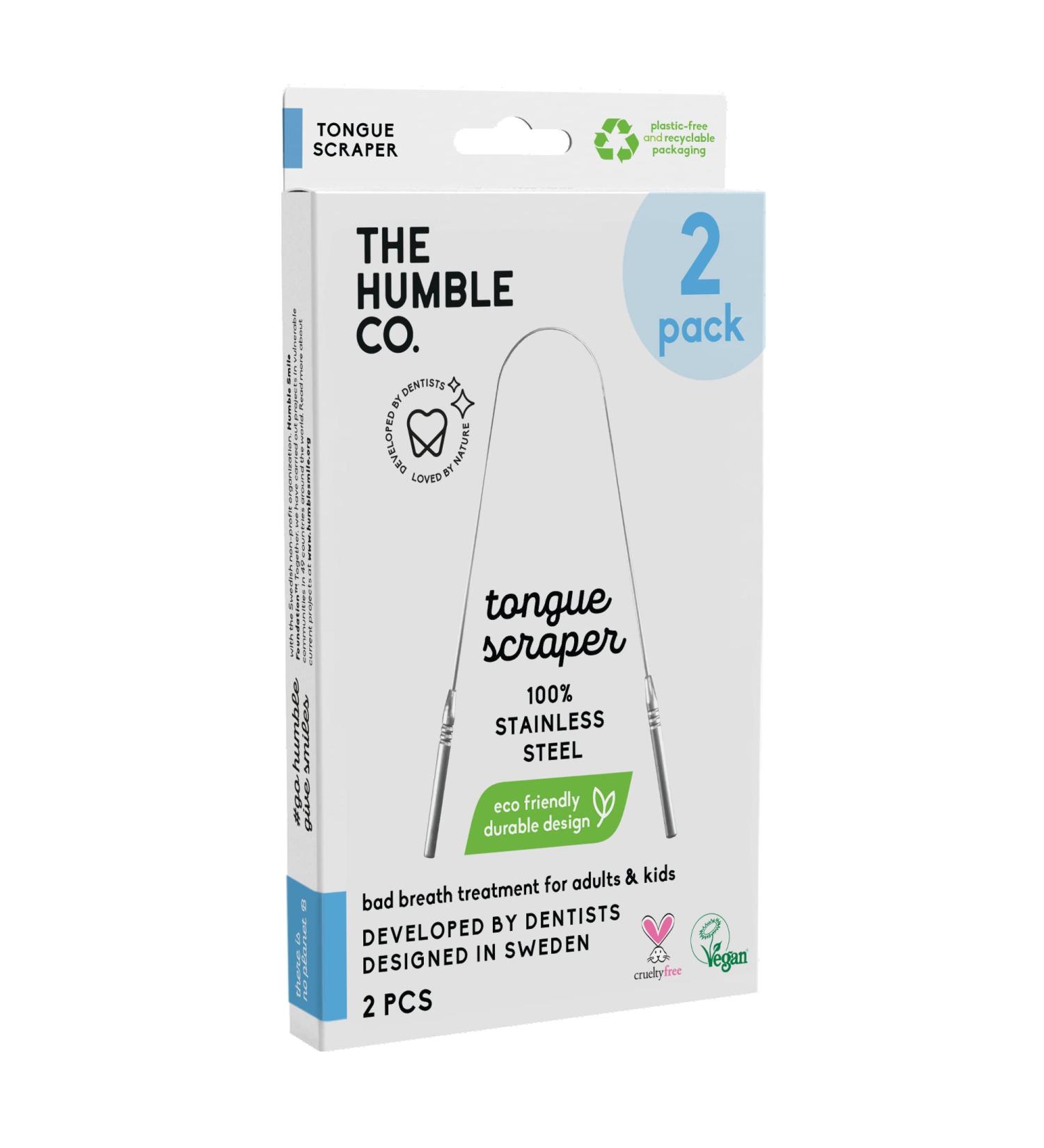 Humble Co. Stainless Steel Tongue Scraper | Oral Care & Dental Hygiene | Eliminate Bad Breath | BPA Free | 2pk - Buy Online on GoSupps.com