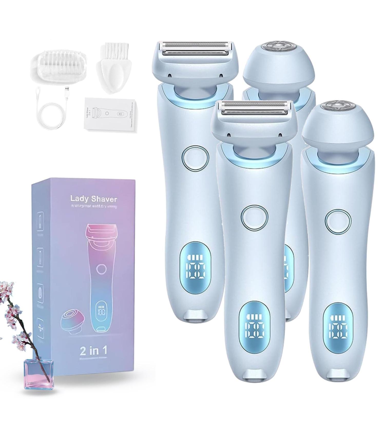 Luna Brazilian Shaver Bikini Trimmer for 2 in 1 Electric Shaver Razors for Women Wireless Female Shaver for Private Area Wet & Dry Ipx7 Waterproof (Blue *2) - Buy Online on GoSupps.com