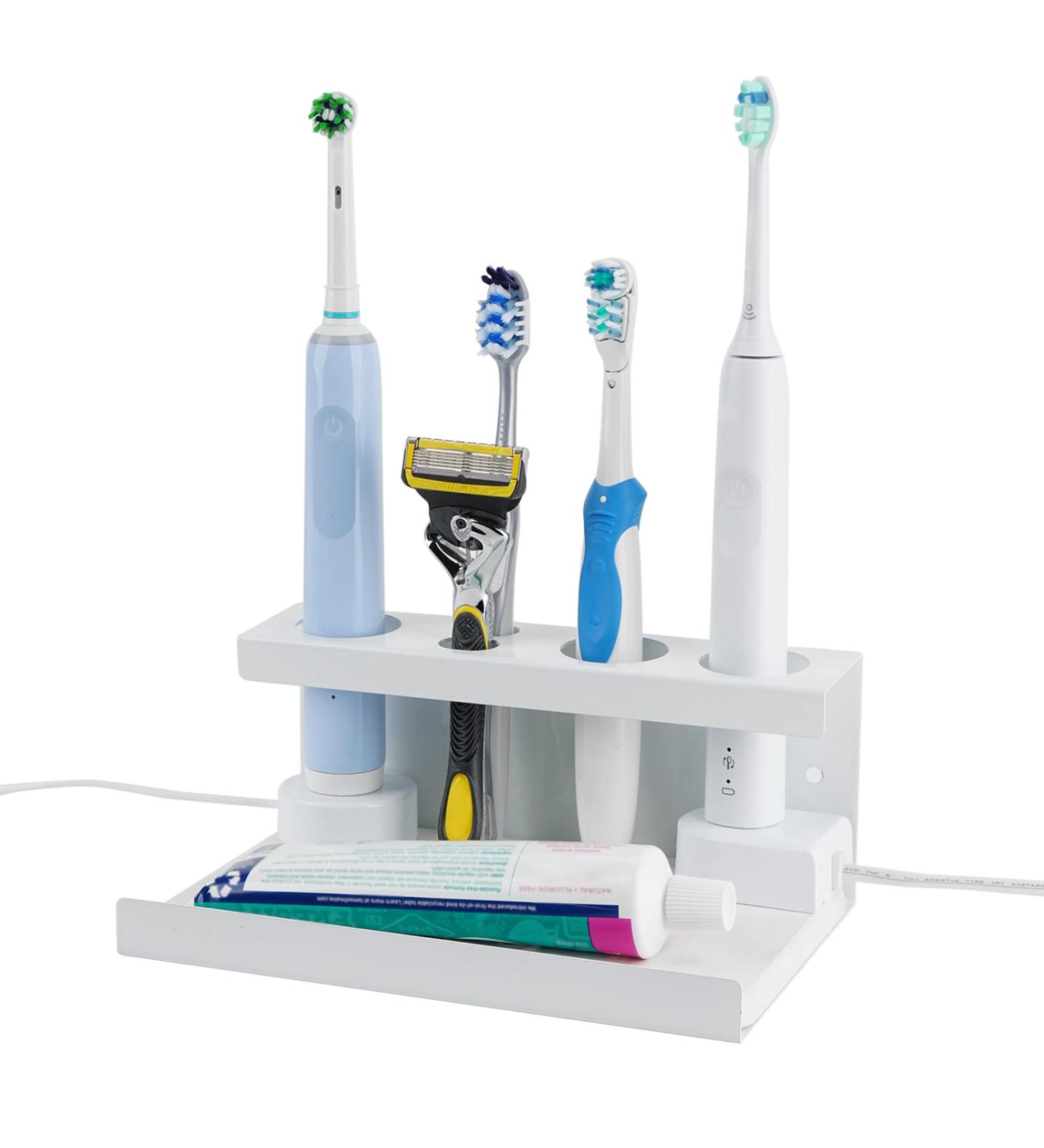 Adorila Electric Toothbrush Holder | Pebble Gate Sink Organizer | Wall-Mounted Compatible with Philips Sonicare & Oral-B (White) - Buy Online on GoSupps.com