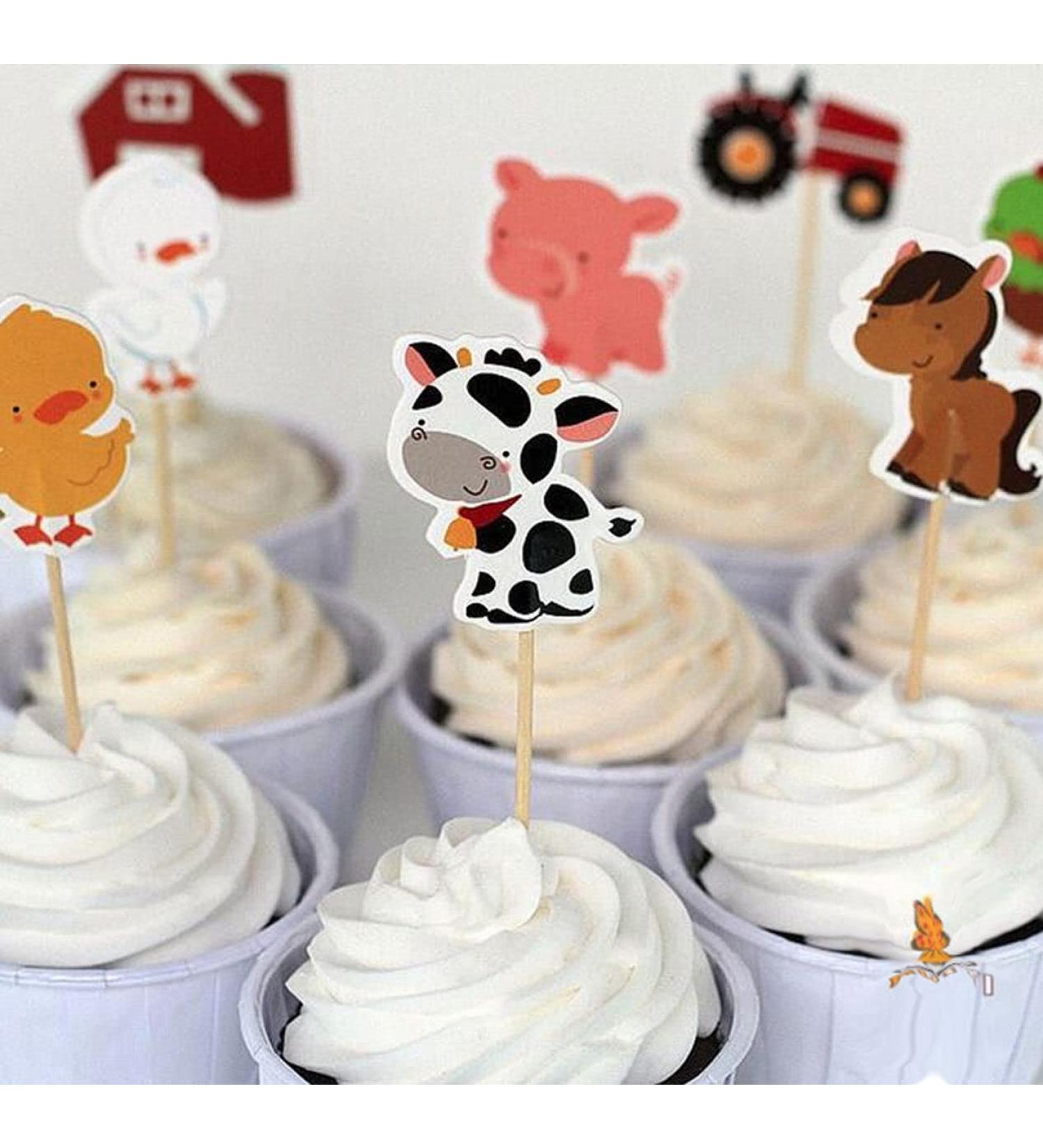 Farm Animals Cake Toppers x 24 Cake Toppers for Fairy Cakes and Cupcakes