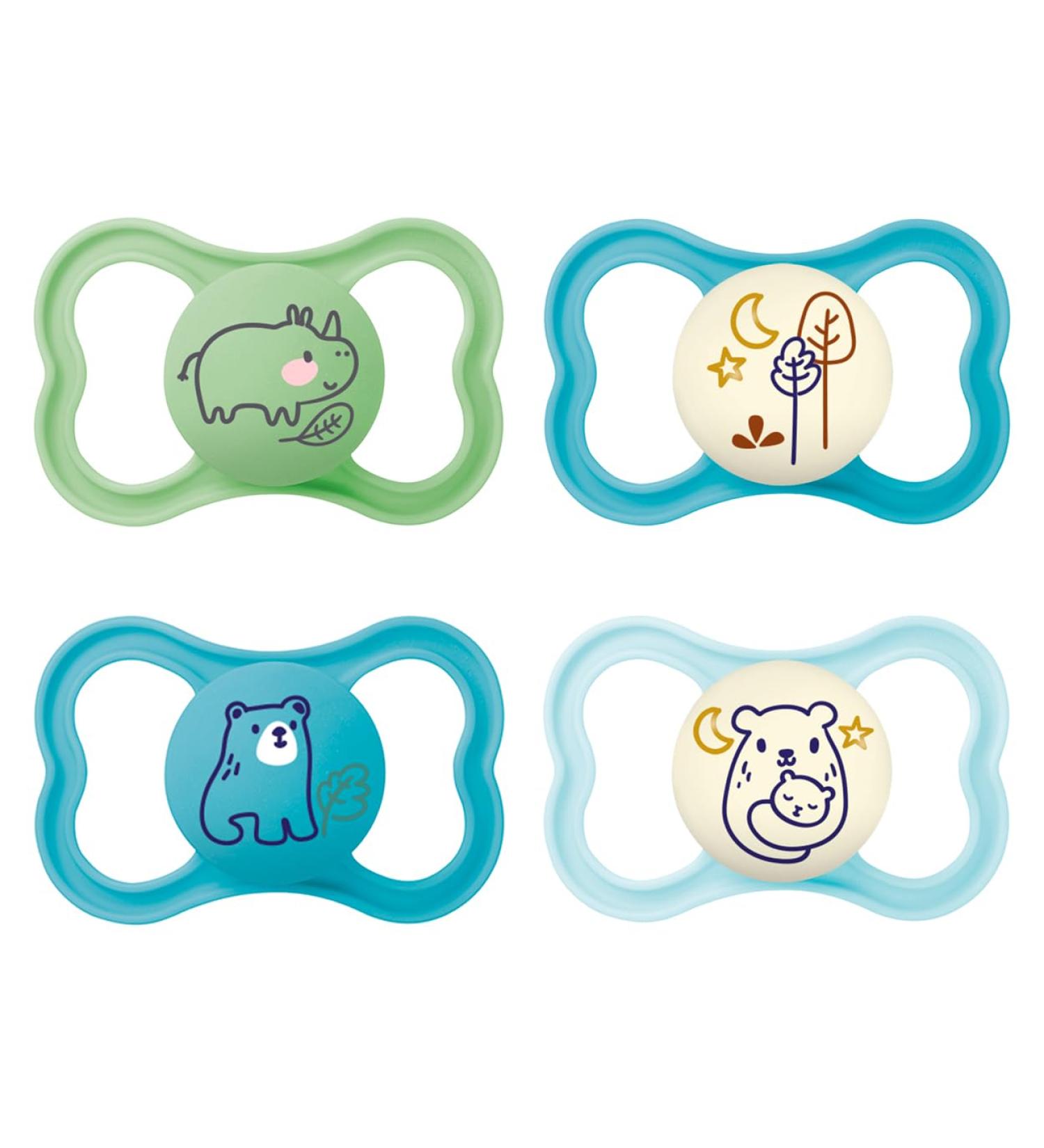 Mam Air Day & Night Silicone Pacifiers 4-Set (16+ Months) - Tooth-Friendly Lightweight Design with Travel Box - Buy Online on GoSupps.com