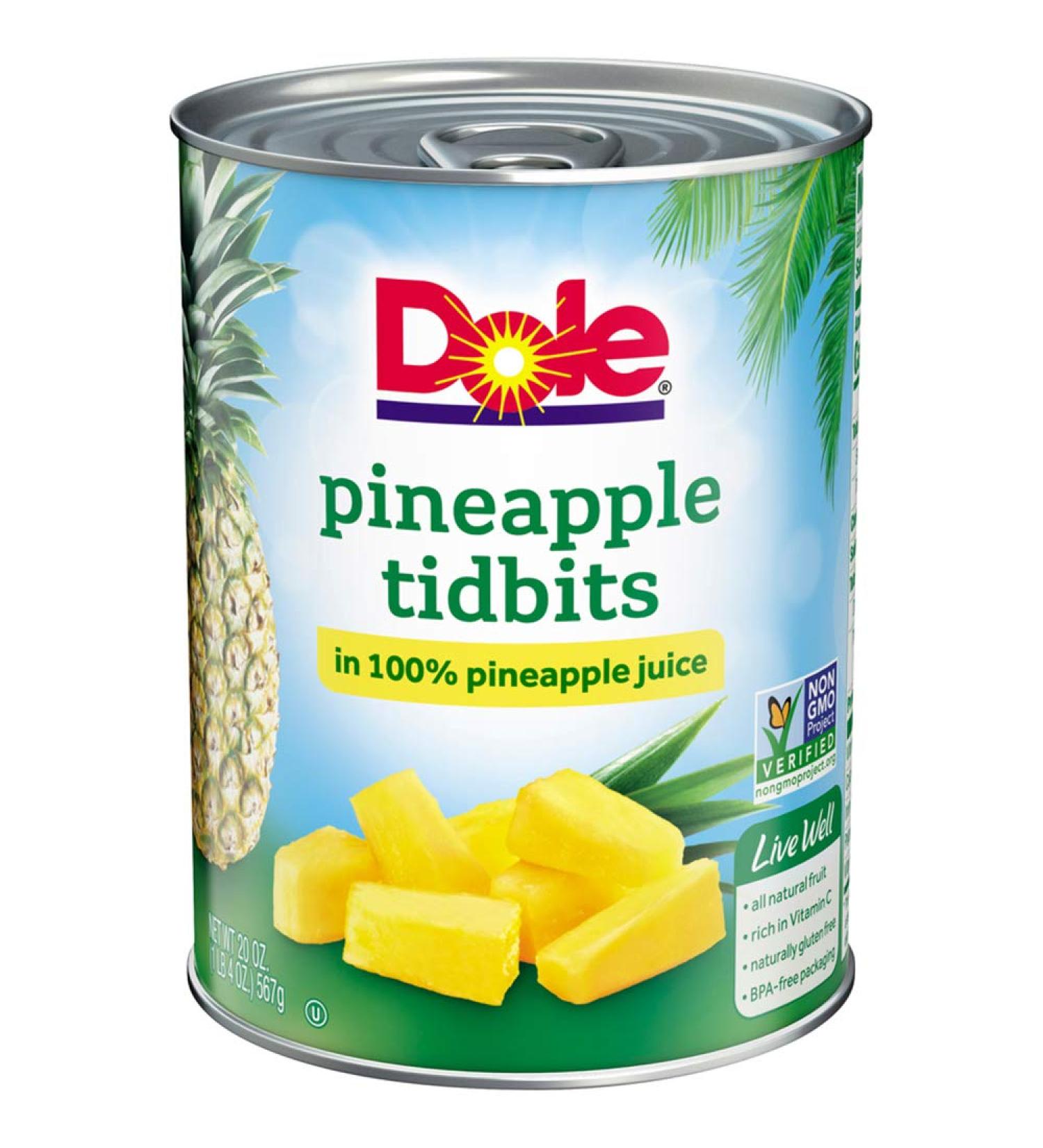 DOLE Pineapple Tidbits in 100% Pineapple Juice 20 oz. Can - Buy Online on GoSupps.com