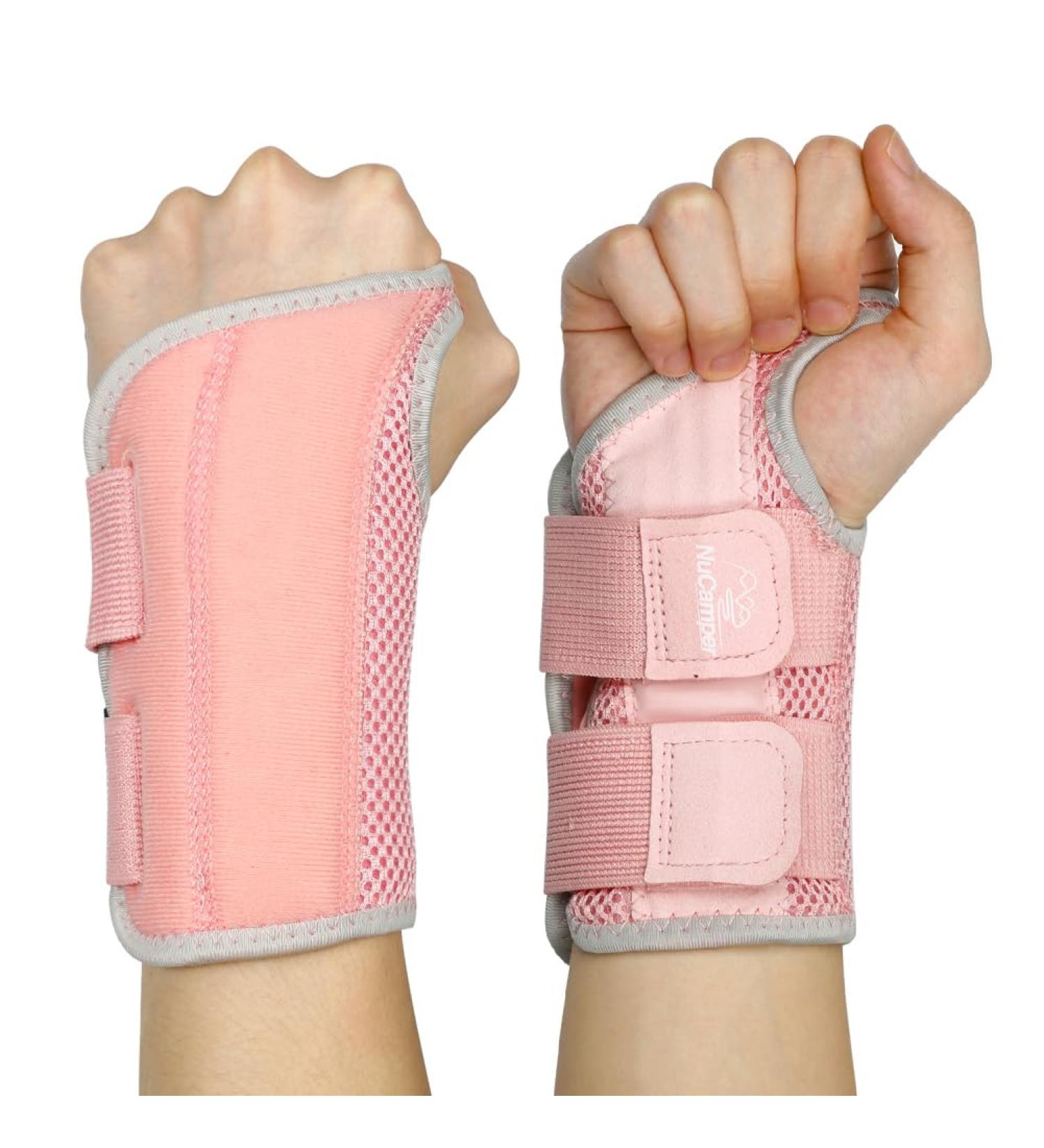 Nucamper Breathable Adjustable Wristwear for Arthritis & Tendinitis - Stylish Metal-Style Stabilizer Wrist Band for Men & Women - Right Hand - Pink/Gray S/M - Buy Online on GoSupps.com