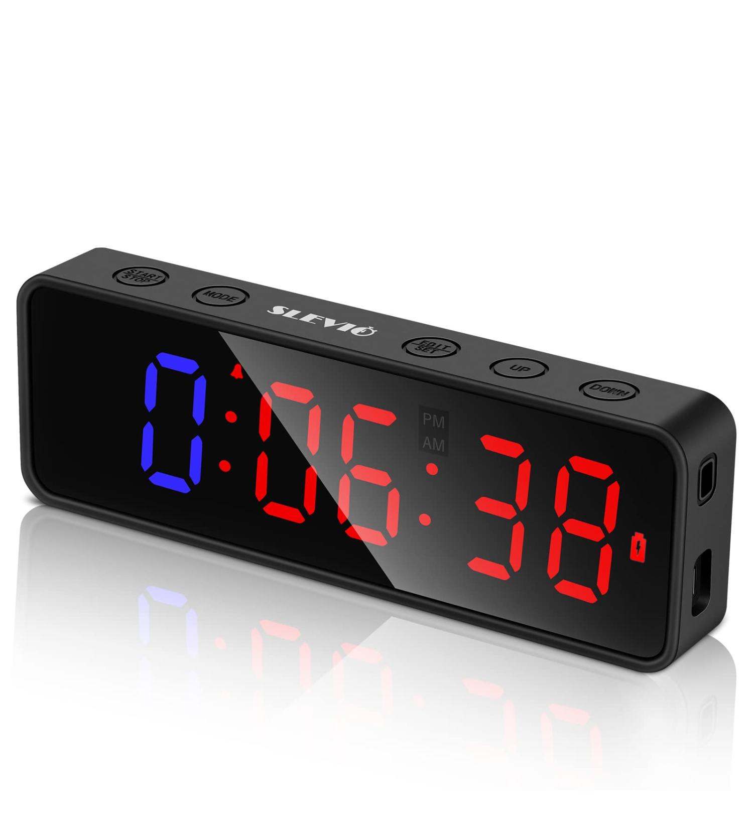SLEVIO Portable Gym Timer with Powerful Magnet - Large LED Digital Display for Home Gym - Upgraded Workout Timer for Fitness - Black - Buy Online on GoSupps.com