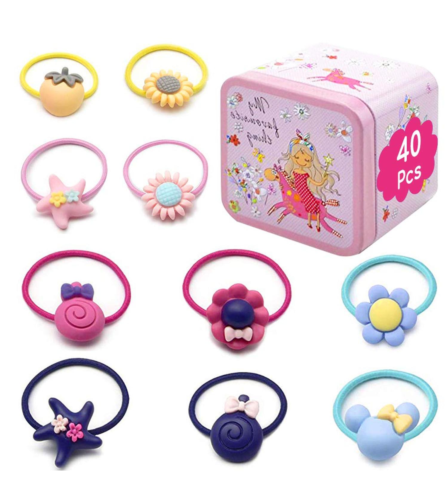40 Pcs Toddler Girls Hair Accessories - XCOZU Cartoon Hair Clips and Bands Set in Tin Box - Buy Online on GoSupps.com