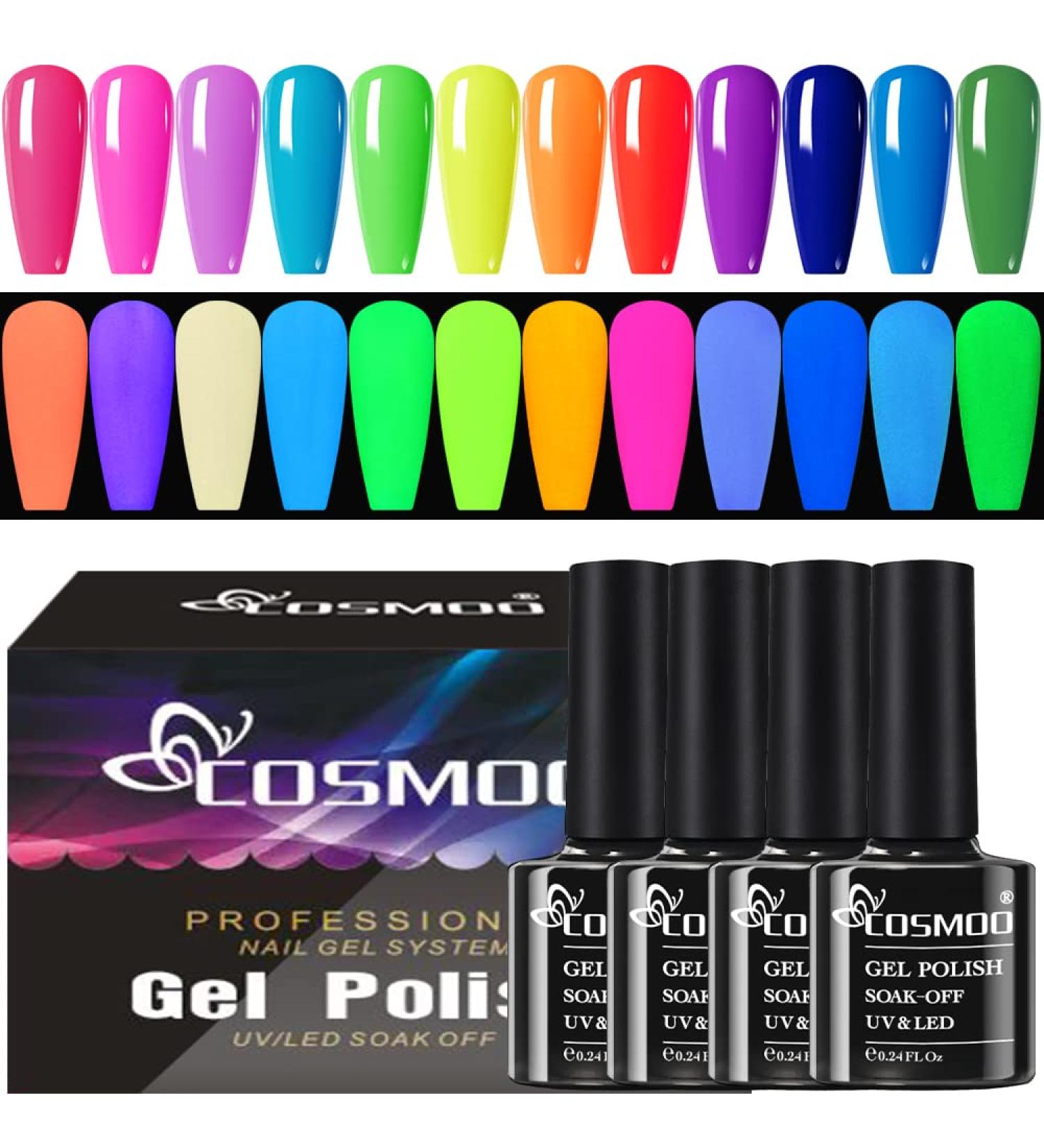 Glow in the Dark Gel Nail Polish Set - Neon Fluorescent Bright Colors with Luminous Effect | 12PCS - Buy Online on GoSupps.com