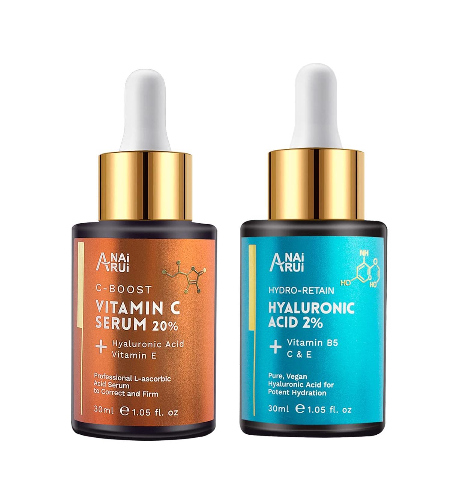 20% Vitamin C and Hyaluronic Acid Serum Set - Boost Collagen Hydrate and Plump Skin Reduce Fine Lines and Wrinkles - Buy Online on GoSupps.com