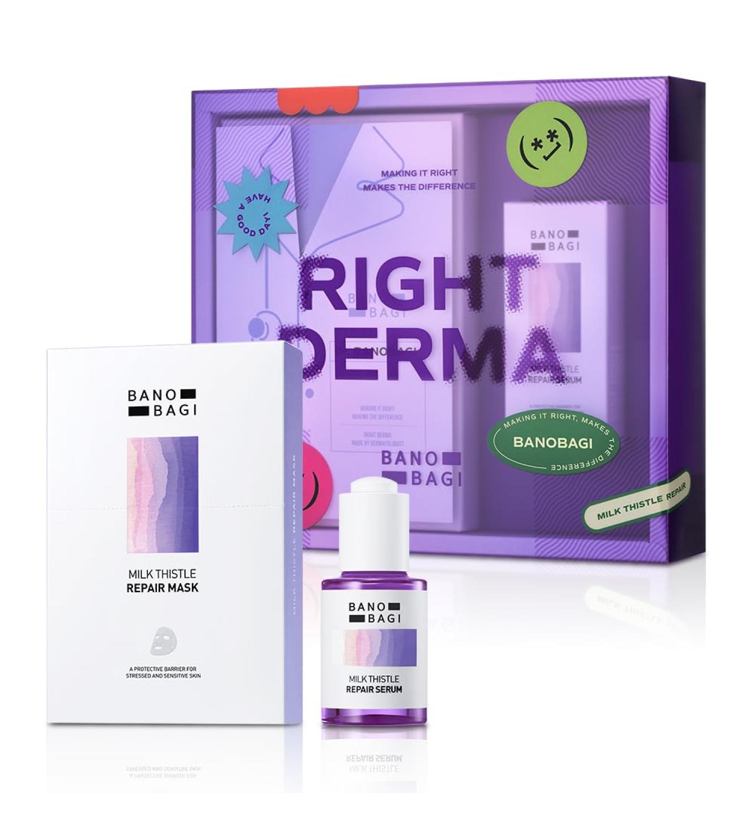 Bano Milk Thistle Repair Skin Care Set - Korean Skin Care with Centella Soothing & Barrier Repair Kit for Sensitive Skin Face Mask 10EA & Serum 0.5 fl. oz. Face Moisturizer Fragrance-Free - Buy Online on GoSupps.com