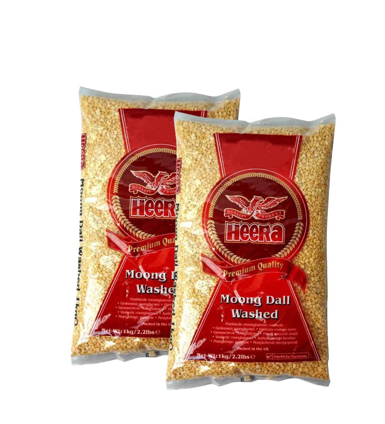 Heera Moong Dal Washed | 1Kg | Moong Dal | High Fibre | High Protein | Natural | Gluten Friendly | Indian Origin (Pack of 2)