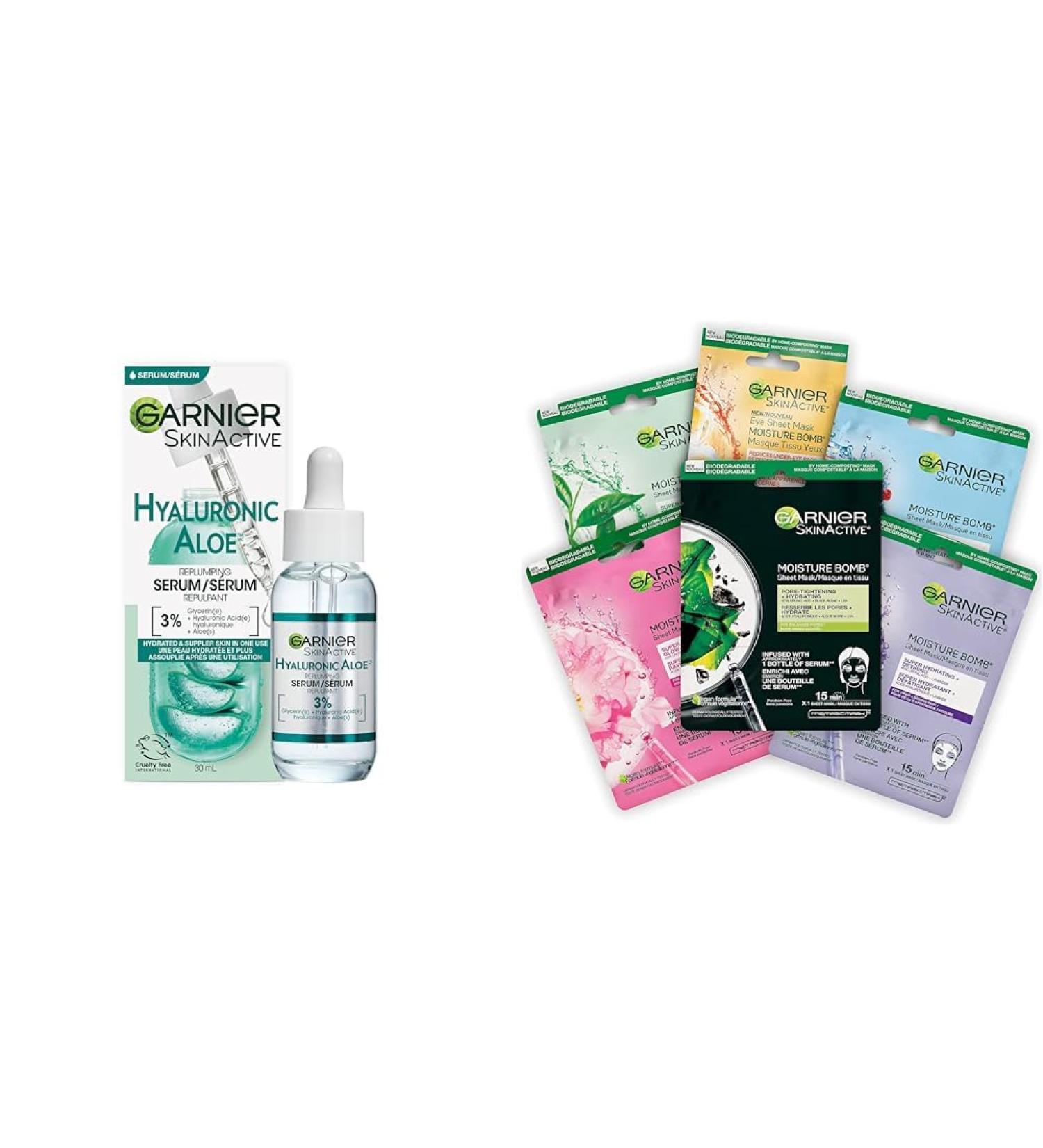 Garnier Aloe Vera Serum + SkinActive Moisture Bomb Sheet Masks Combo - Buy Online on GoSupps.com