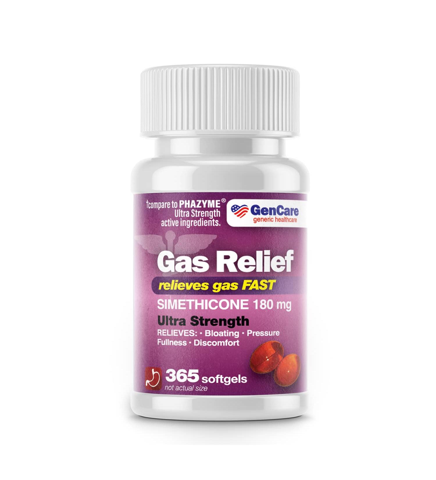 GenCare Ultra Strength Simethicone Gas Relief 180mg (365 Softgels) | Anti Flatulence & Bloating Aid | Fast-Acting Gas Pressure Relief Pills | Generic Phazyme - Buy Online on GoSupps.com