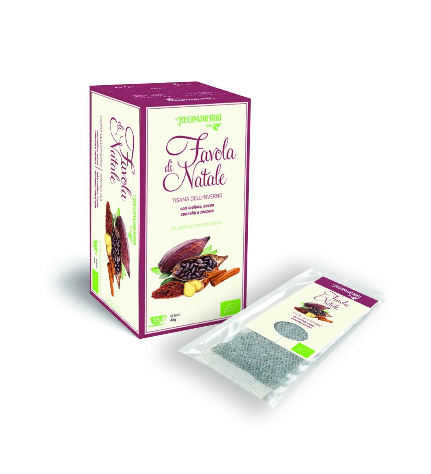 Regina di Fiori Regina di Fiori Organic | Infuse and Herbal Tea for Your Day | Winter Herbal Tea Favola with Rooibos Cocoa Cinnamon and Zinc | 90 Filters in 6 Packs of 15 Filters One
