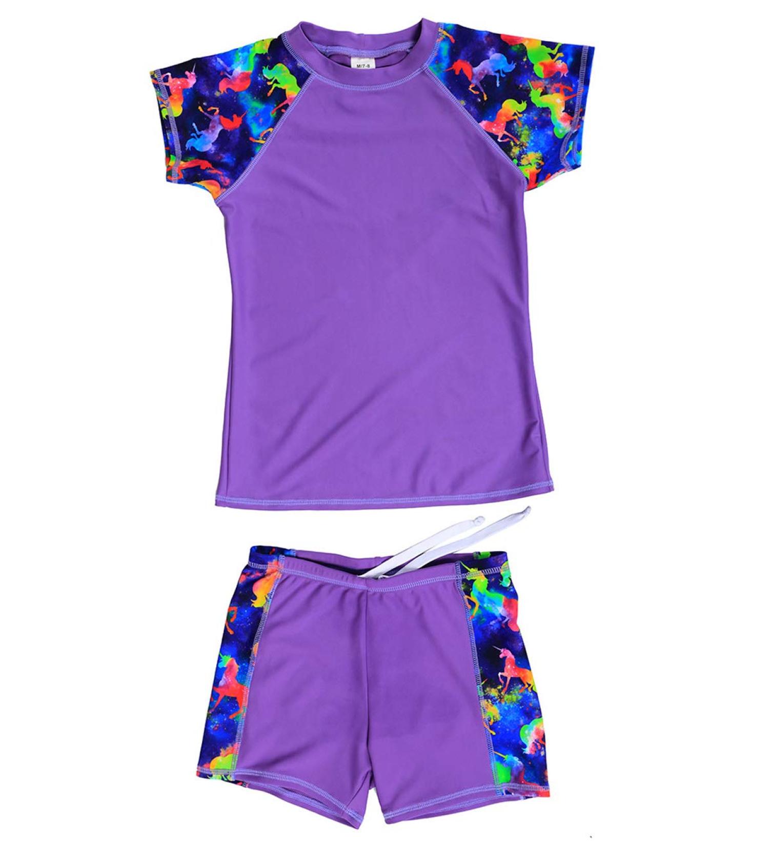DUSISHIDAN UV Protection Swim Shirt & Bathing Set for Boys & Girls 8-10 Years - Purple | International Shipping - Buy Online on GoSupps.com