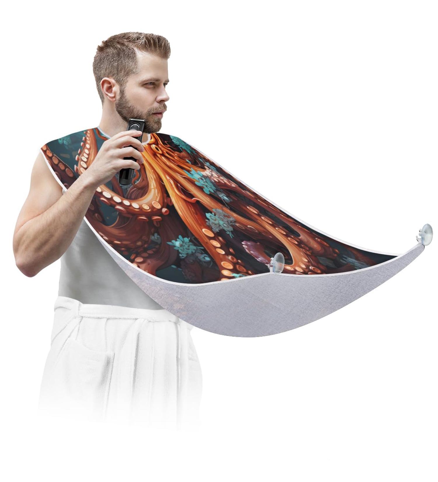 Ocean Octopus Beard Bib Apron | Beard Hair Catcher for Men | Perfect Gift for Dad & Husband | Fathers Day Anniversary Christmas | 2 Suction Cups - Buy Online on GoSupps.com