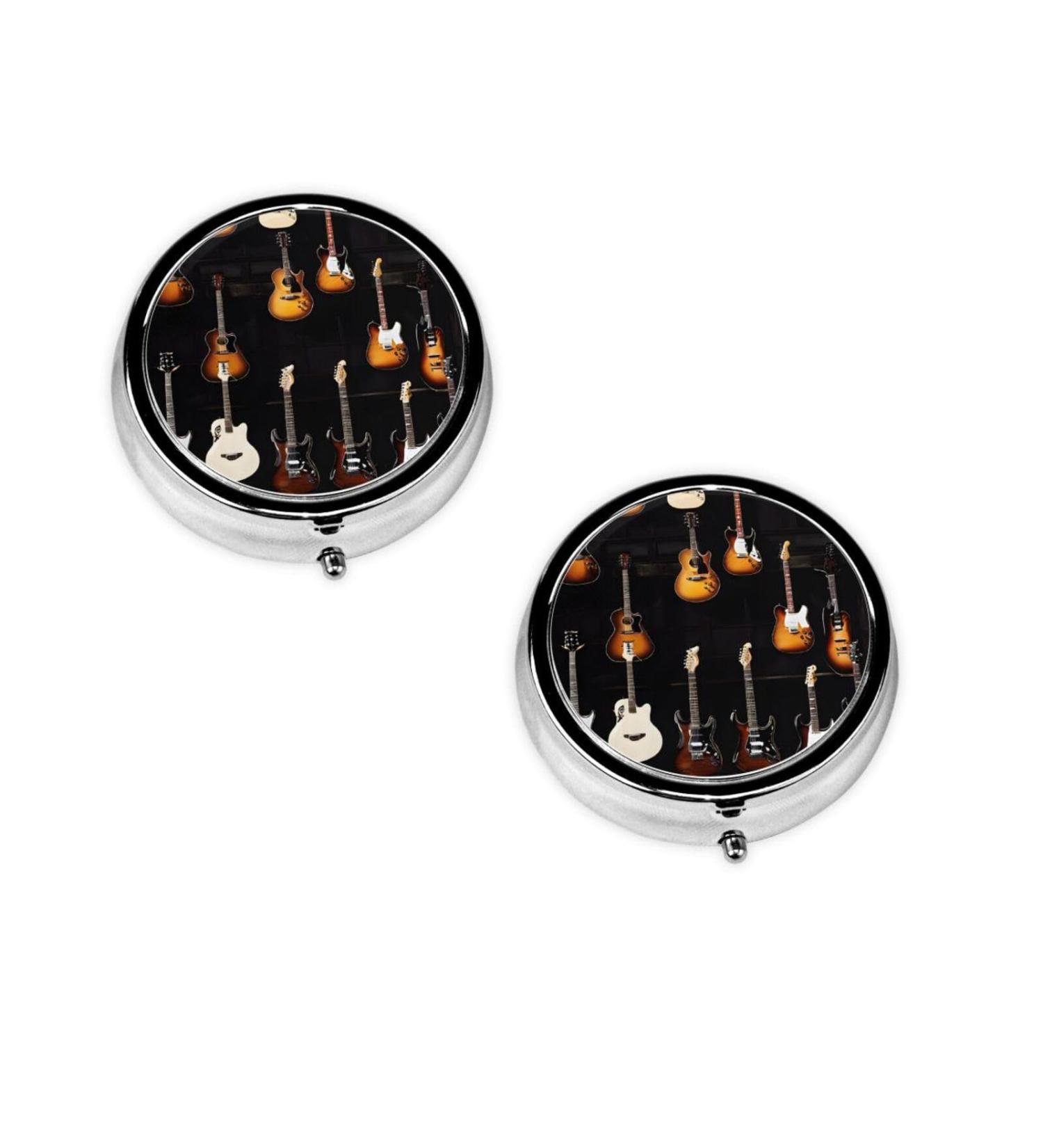 Decorative Round Pill Box for Guitars - 3 Compartment Portable Travel Organizer for Vitamins & Medications - Buy Online on GoSupps.com