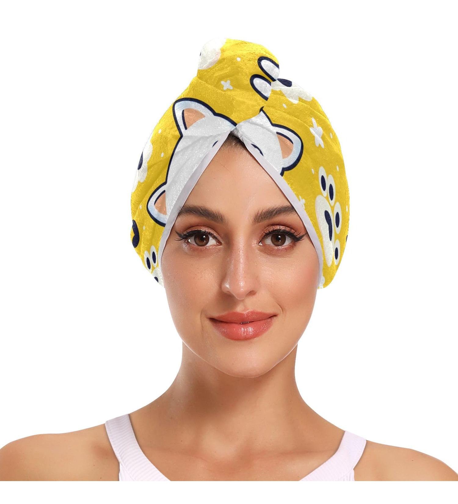 Super Absorbent Cartoon Cat Face & Paw Hair Towel 2 Pack | Quick Dry Hair Turbans for Women & Girls - Buy Online on GoSupps.com