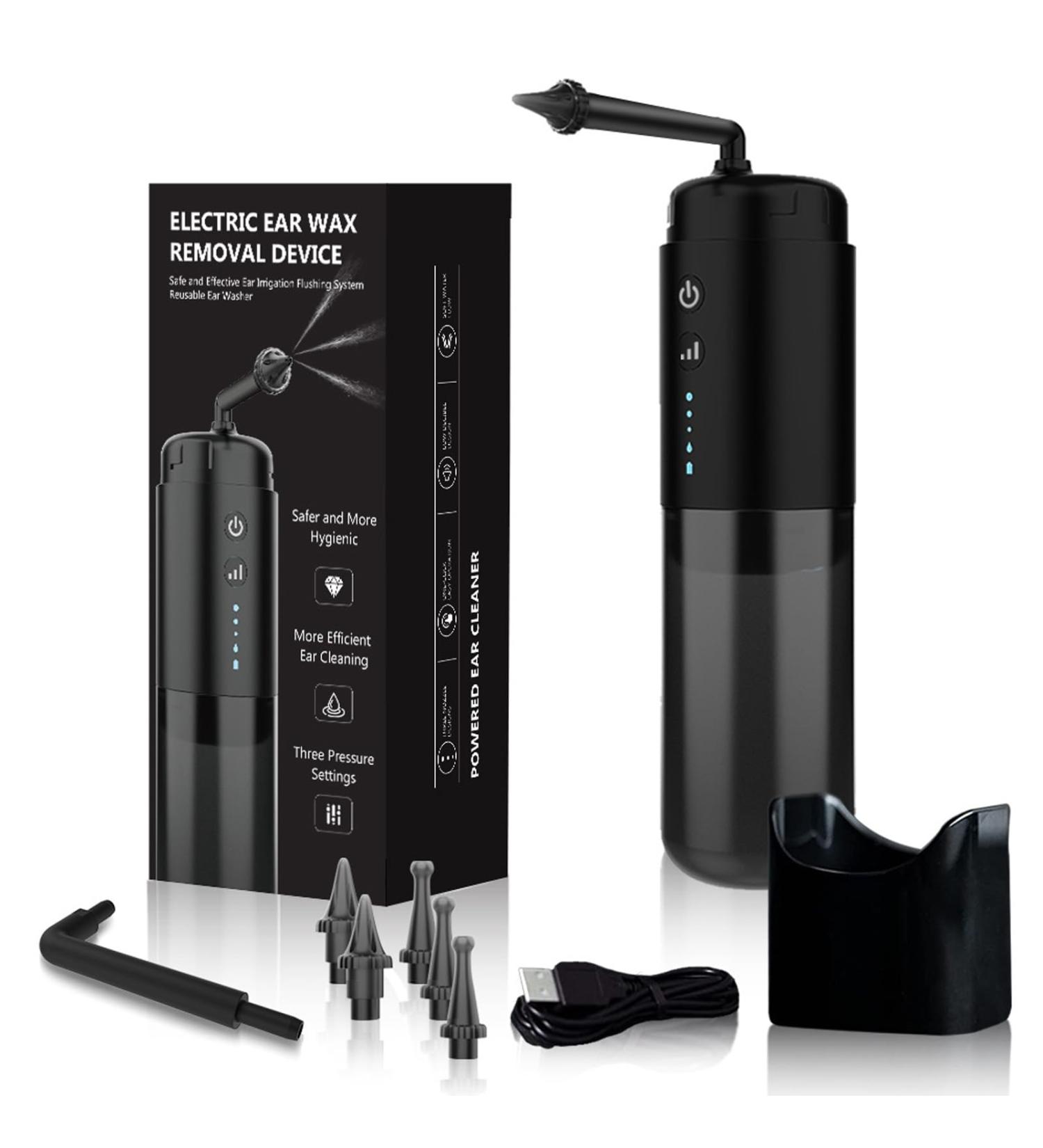 Electric Ear Wax Removal Kit - Portable Ear Irrigation 4 Cleaning Modes & 6 Tips USB Rechargeable - Buy Online on GoSupps.com