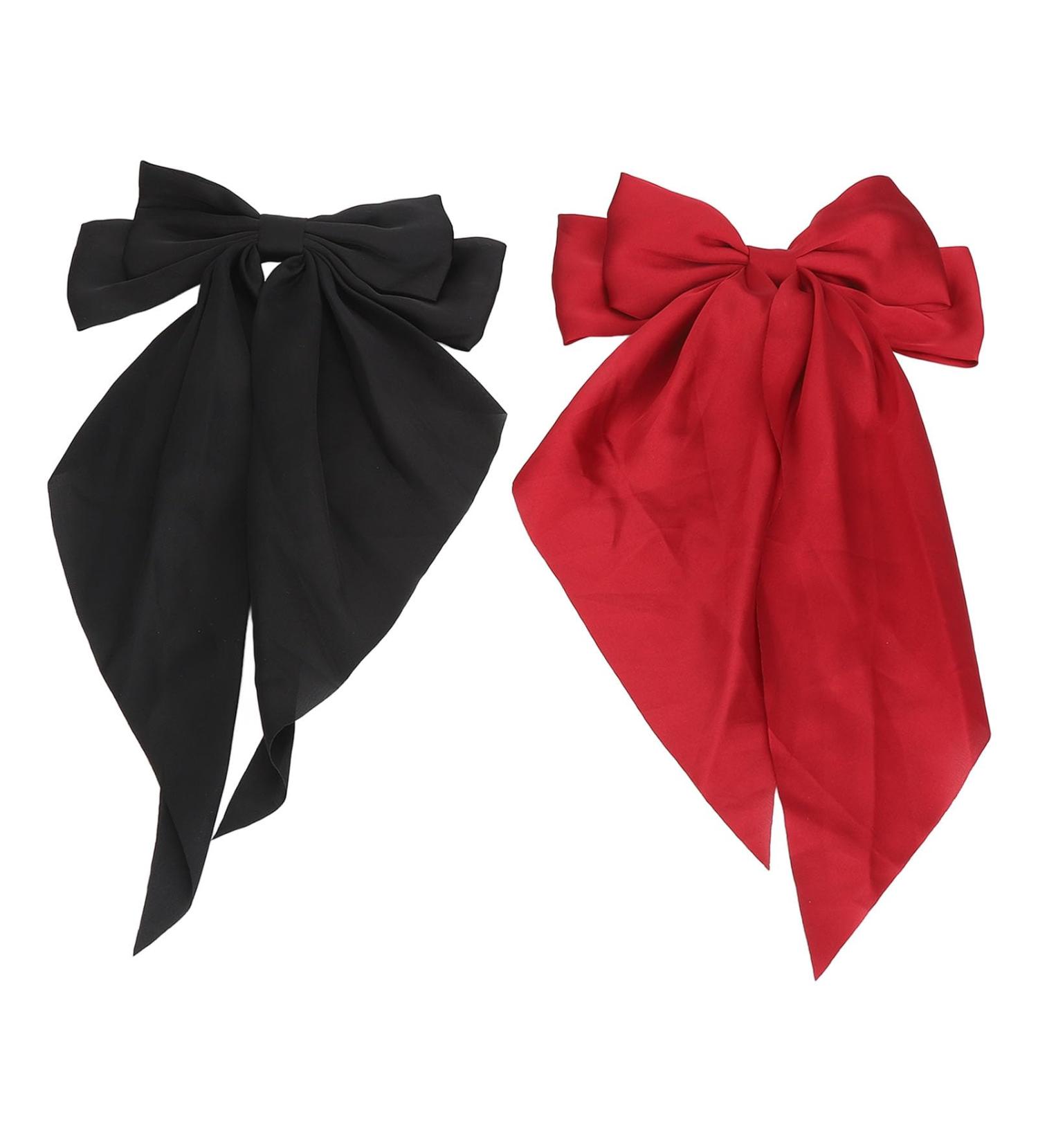 2pcs Oversized Long Tail Hair Bowknot Soft Accessories Large Ribbon Black Red for Dating Parties - Buy Online on GoSupps.com