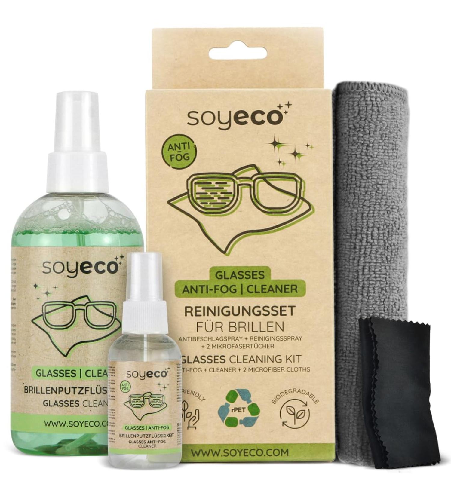 Soyeco 4-in-1 Glasses Cleaner Set | Anti-Fog Spray & Microfiber Cloths | Streak-Free Cleaning International Shipping Available - Buy Online on GoSupps.com