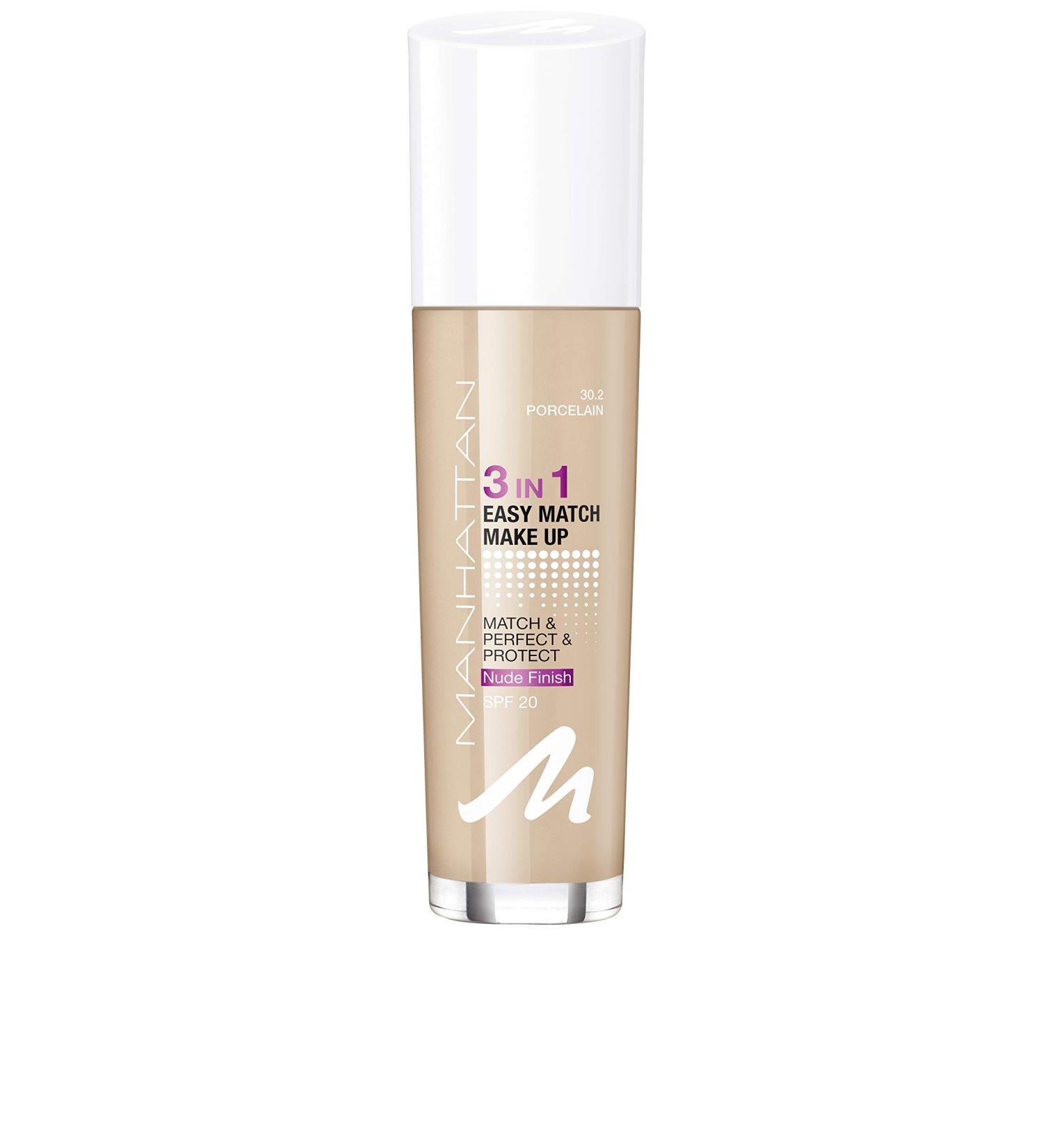 Manhattan 3in1 Easy Match Make Up - Oil-Free Foundation Flawless Complexion Color 30.2 Porcelain 30ml - International Shipping Available - Buy Online on GoSupps.com