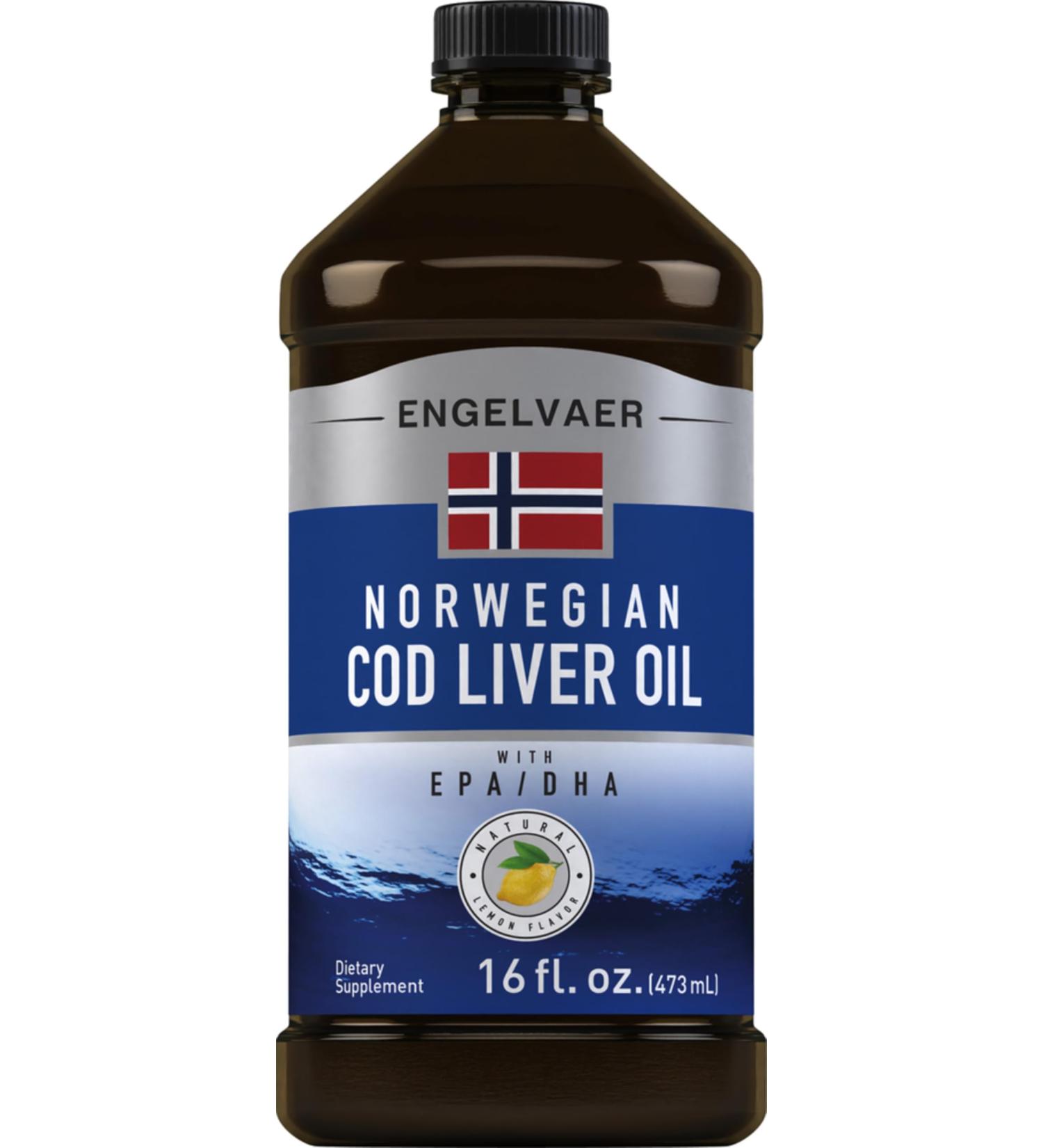 Piping Rock Cod Liver Oil Liquid | 16 fl oz | with EPA and DHA | Engelvaer Norwegian | Lemon Flavor | Non GMO Gluten Free Supplement - Buy Online on GoSupps.com
