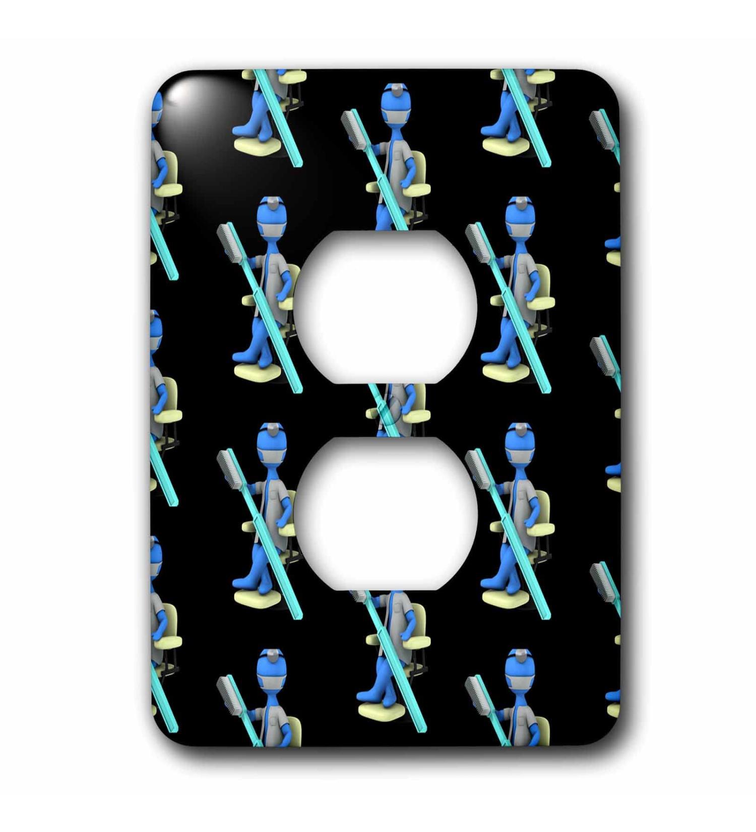 3dRose Cute dental design of a dentist with a large toothbrush. - Light Switch Covers (lsp_352862_6)