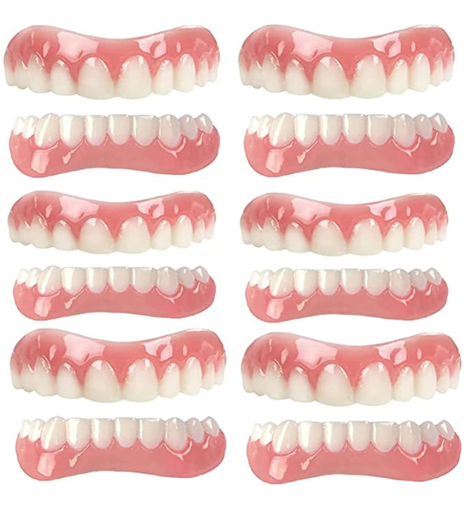 Xzlzmd Silica Gel Dentures - Comfort Fit Temporary Cosmetic Dental Veneers for Instant Smile - Reusable Upper & Lower Jaw Prosthesis (6 Pairs) - Buy Online on GoSupps.com