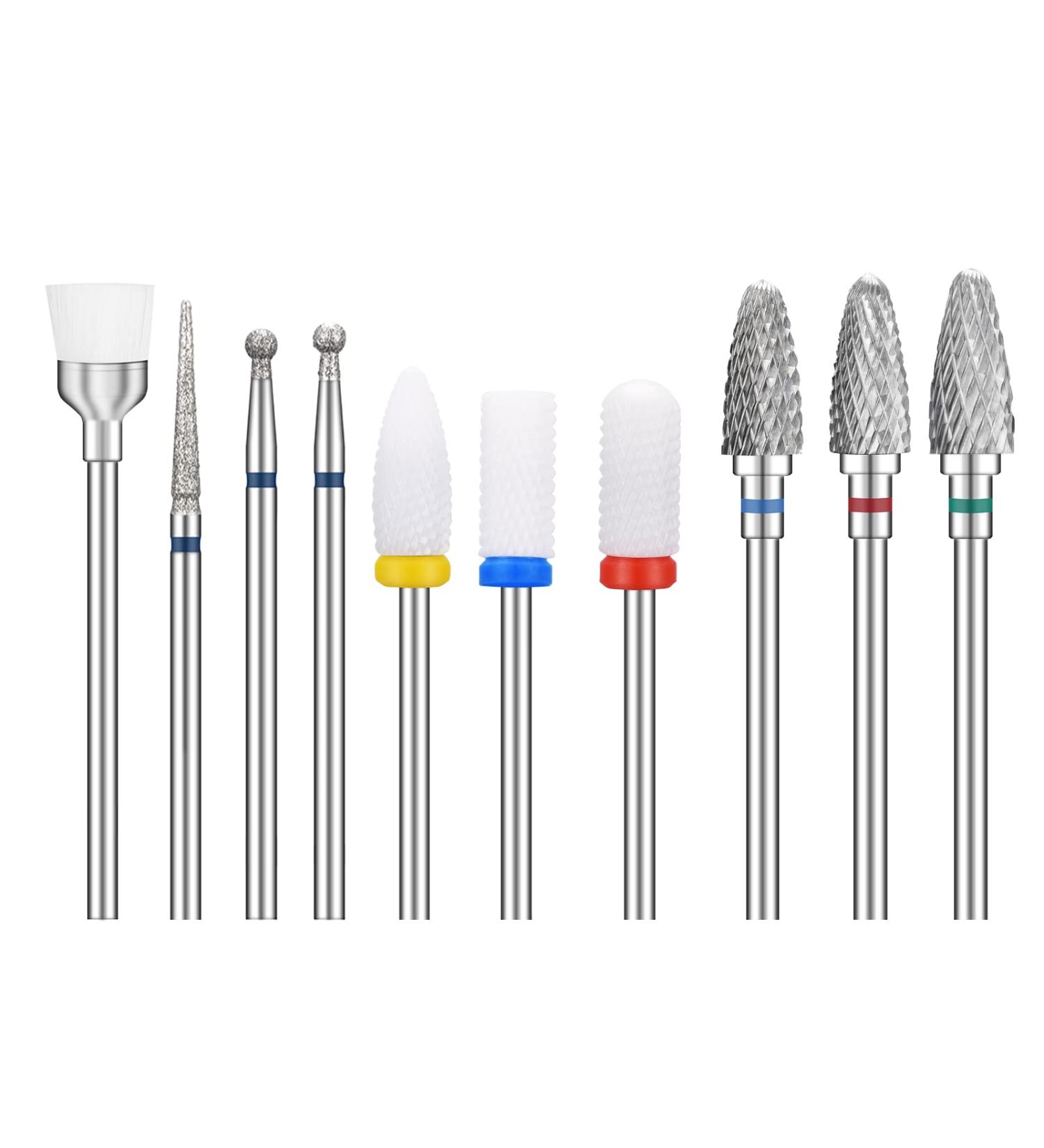 10Pcs Nail Drill Bits for Acrylic Nails Professional Tungsten Carbide and Ceramic 3/32 Nail Drill Bit Set for Remove Cuticles of Engraved Gel Nails or Acrylic Nails - Buy Online on GoSupps.com