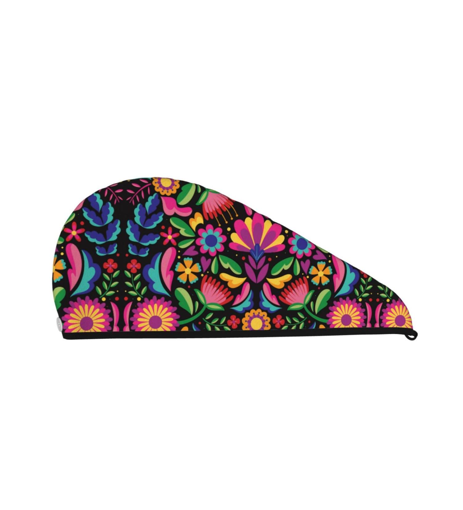 Hair Towel Wrap - Fast Drying Towel Turban with Button | Colorful Floral Embroidery | International Shipping - Buy Online on GoSupps.com