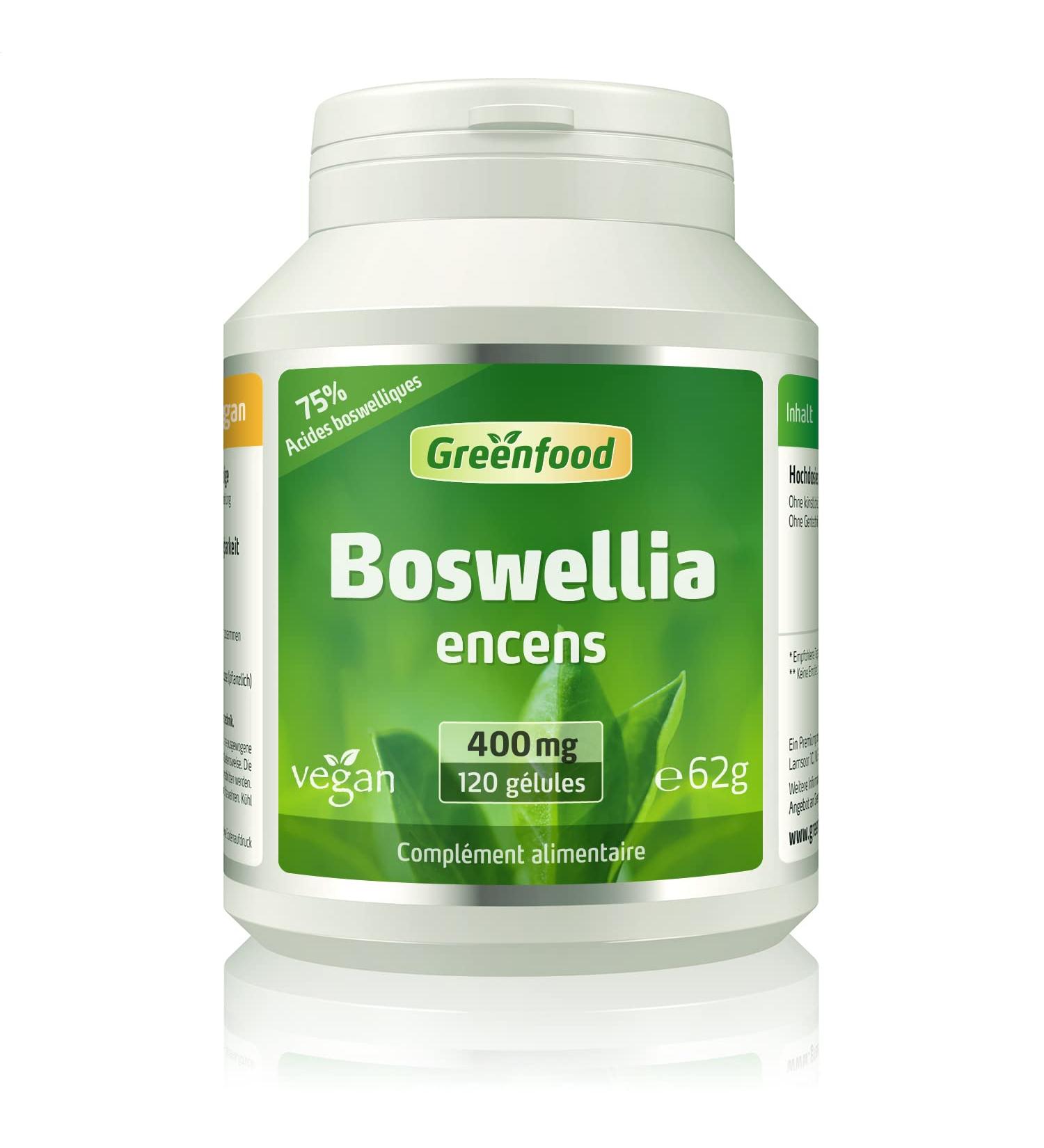 Greenfood Boswellia Incense 400 mg High Dose 120 Capsules - No Artificial Additives No Genetic Engineering. Vegan. - Buy Online on GoSupps.com