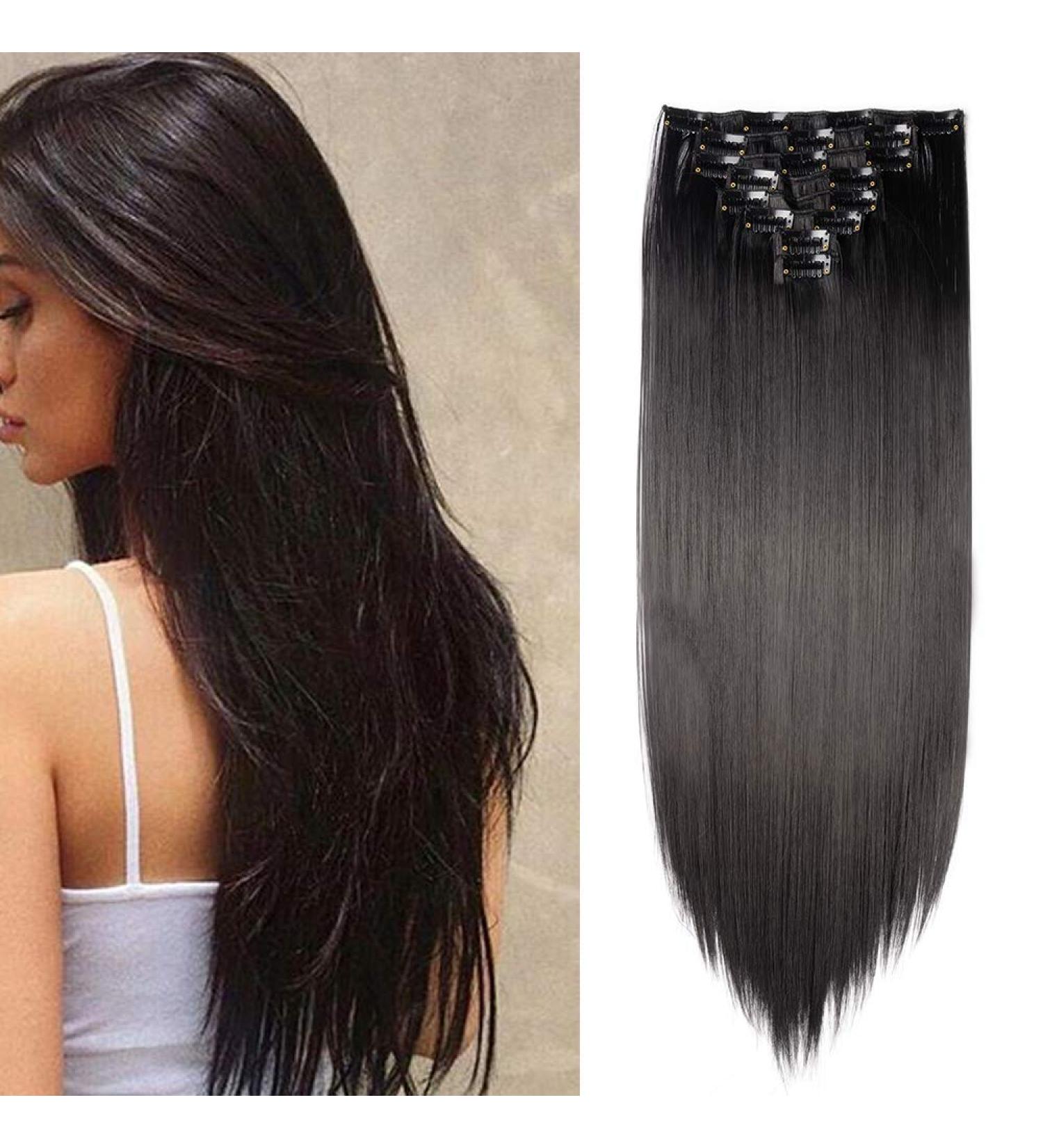 8PCS Clip in Hair Extensions - Jet Black 24inch Synthetic Hair Piece for Full Head - Buy Online on GoSupps.com