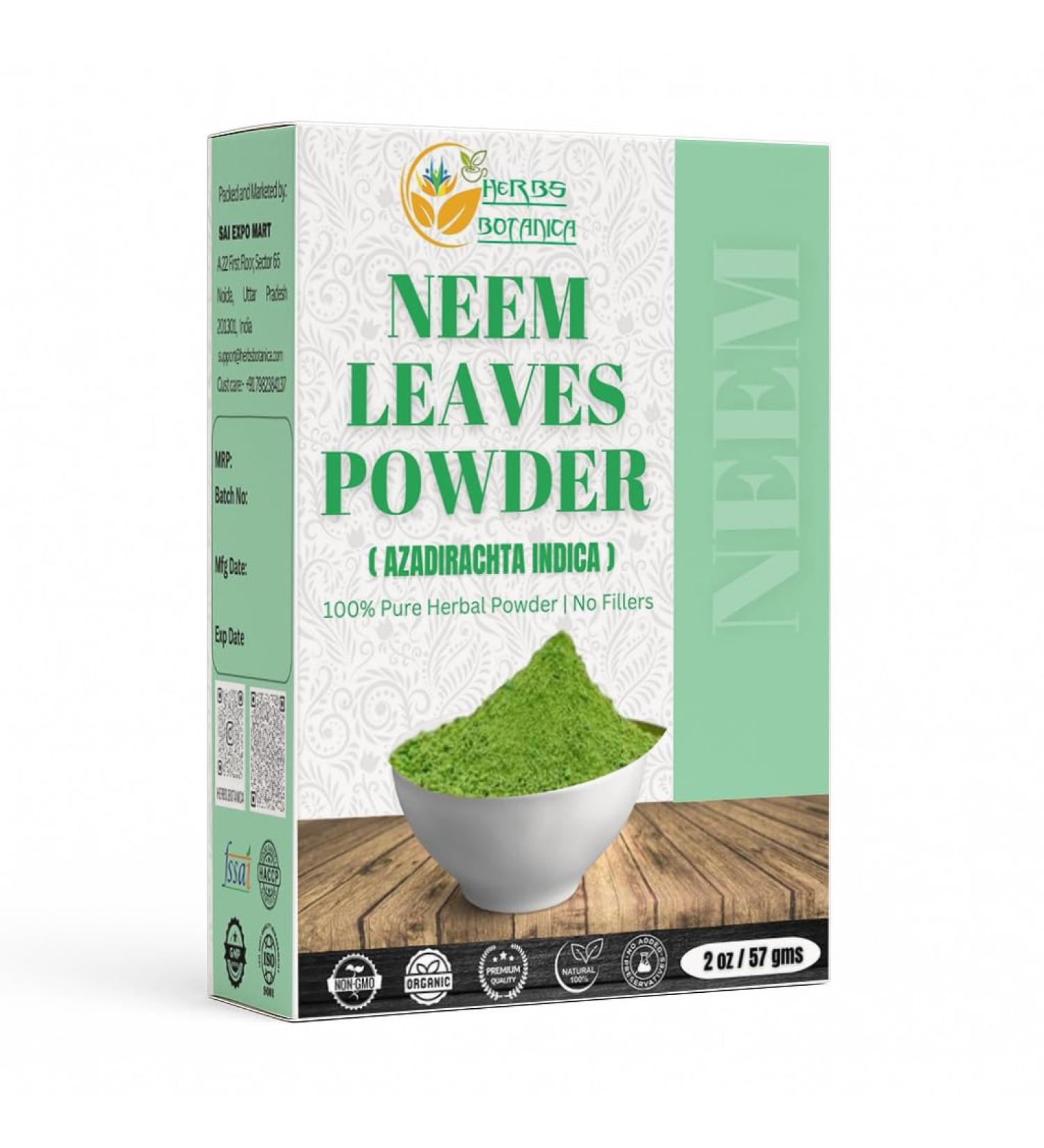 Herbs Botanica Neem Powder 100% Pure Natural Leaf Powder for Hair Skin & DIY Uses Finely Ground & Additive Free Natural Supplement in Resealable Pack 2 oz - Buy Online on GoSupps.com