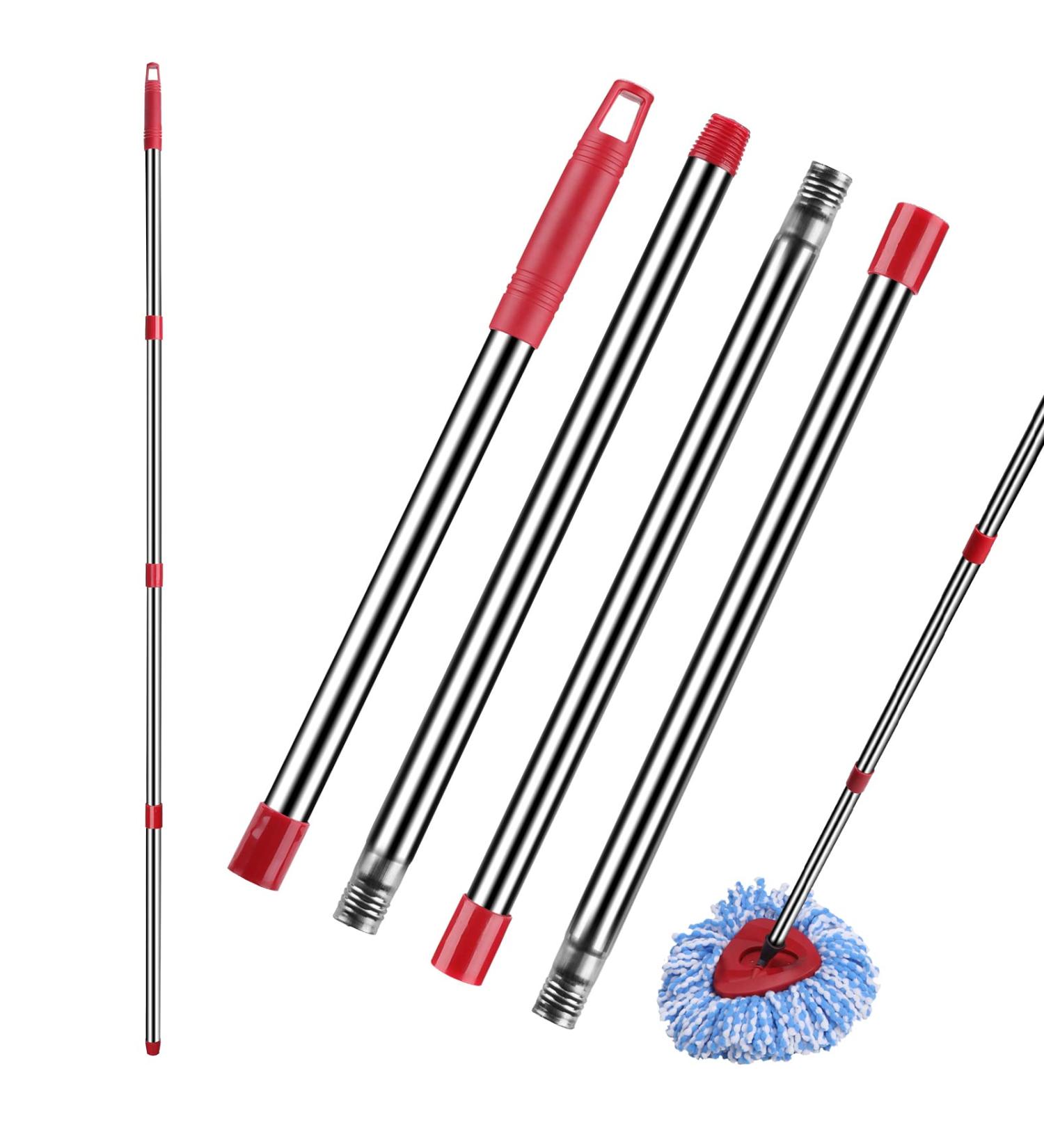 Red 4-Section Spin Mop Replacement Handle - 2.5-to-5 Foot Stick for Triangle Base EasyWring Mop - Floor Cleaning Refills Compatible - Buy Online on GoSupps.com