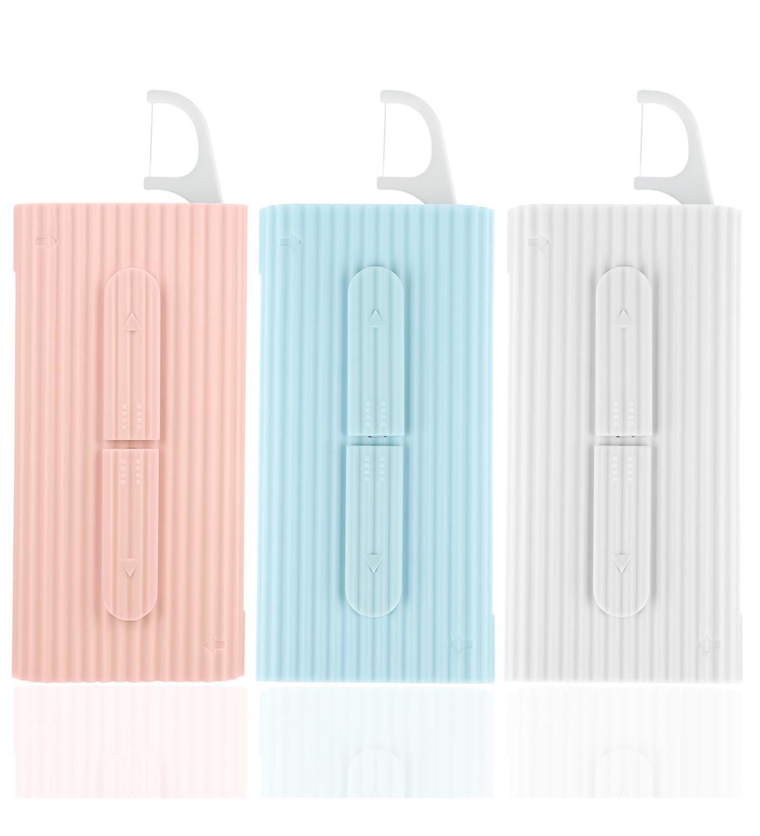 Wllhyf Tooth Flap Case - Automatic Refillable Travel Toothpick & Dental Floss Storage Box for Men & Women (White Blue Pink) - Perfect for On-the-Go Oral Care - Buy Online on GoSupps.com