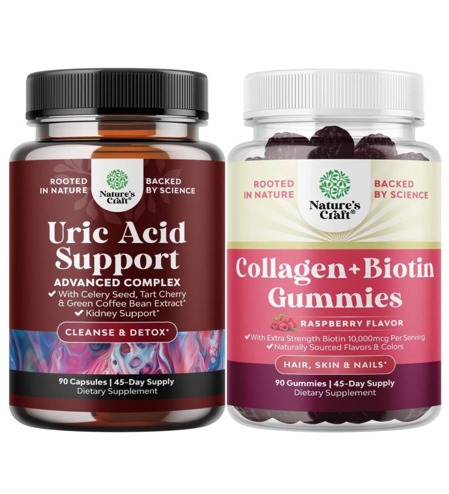 Bundle of Green Coffee Bean Extract for Uric Acid Cleanse & Detox with Turmeric Tart Cherry & Celery Seed and Hair Skin and Nails Gummies for Women - Marine Collagen Biotin 10000mcg per Serving - Buy Online on GoSupps.com