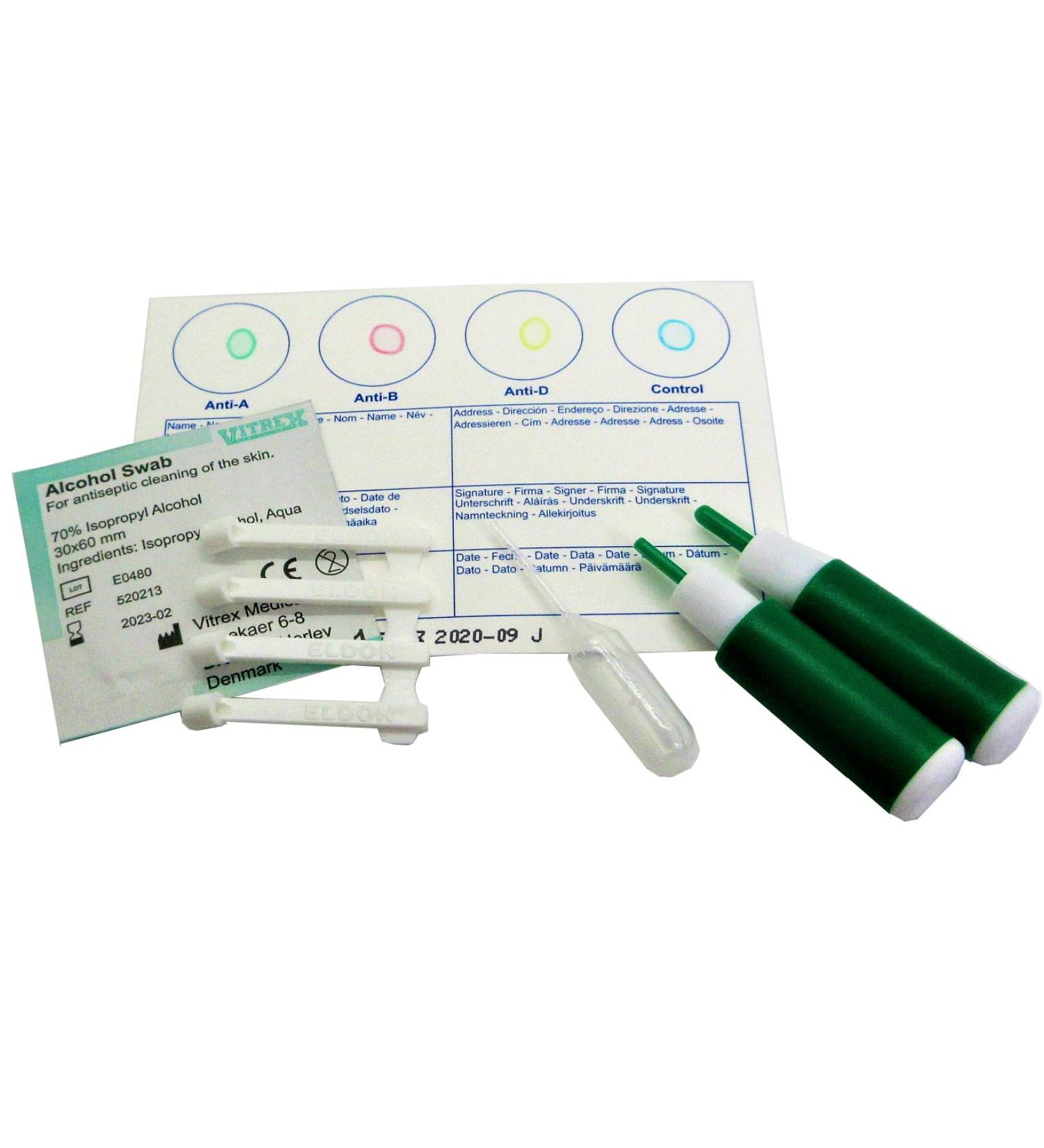 Blood Type Kit - 2 Pack with Eldoncard, Lancet, Gauze, Alcohol Wipe, Micropipette - Buy Online on GoSupps.com